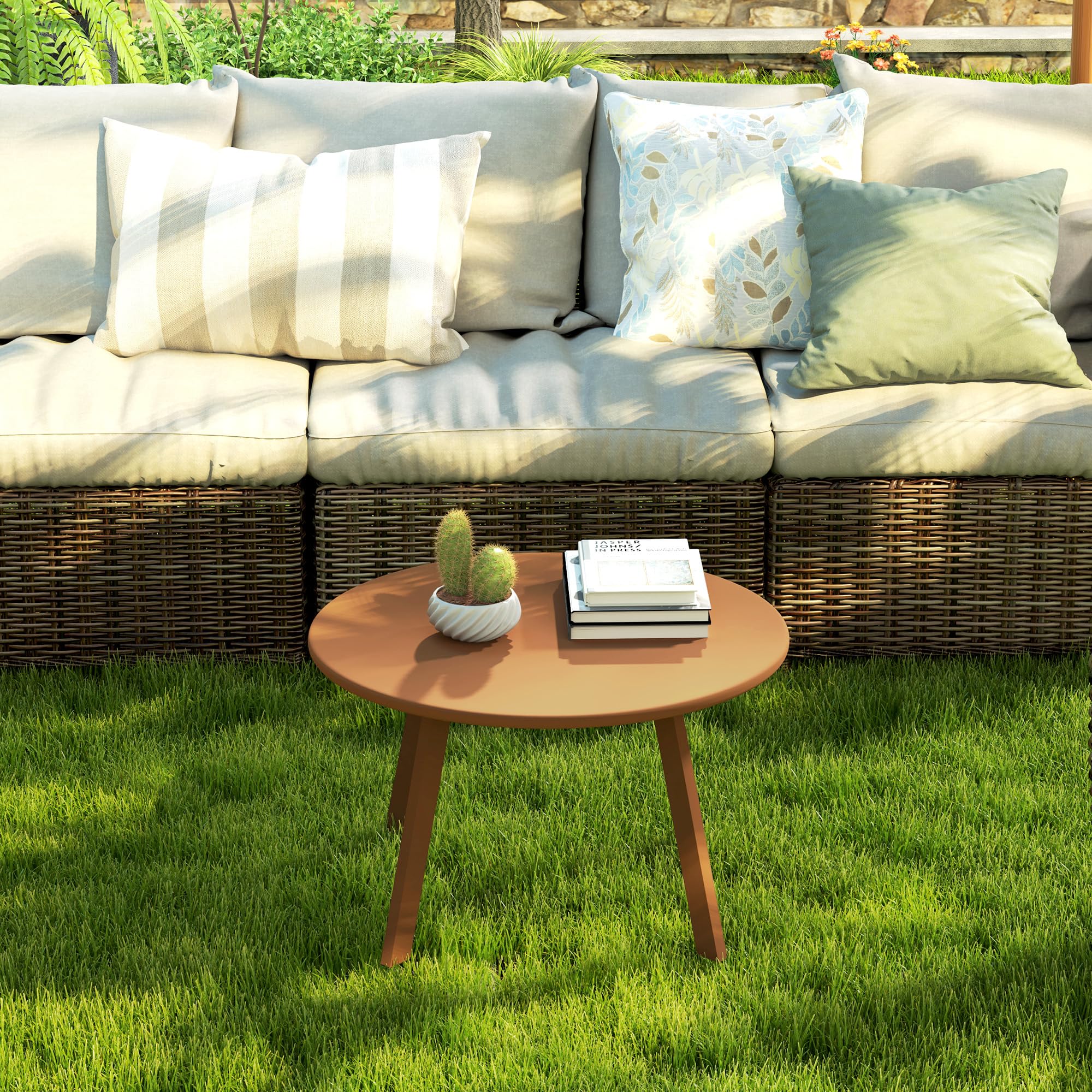 Outsunny Petite Table Basse Ronde Ø 70 x 42 cm, Cadre en métal, Orange