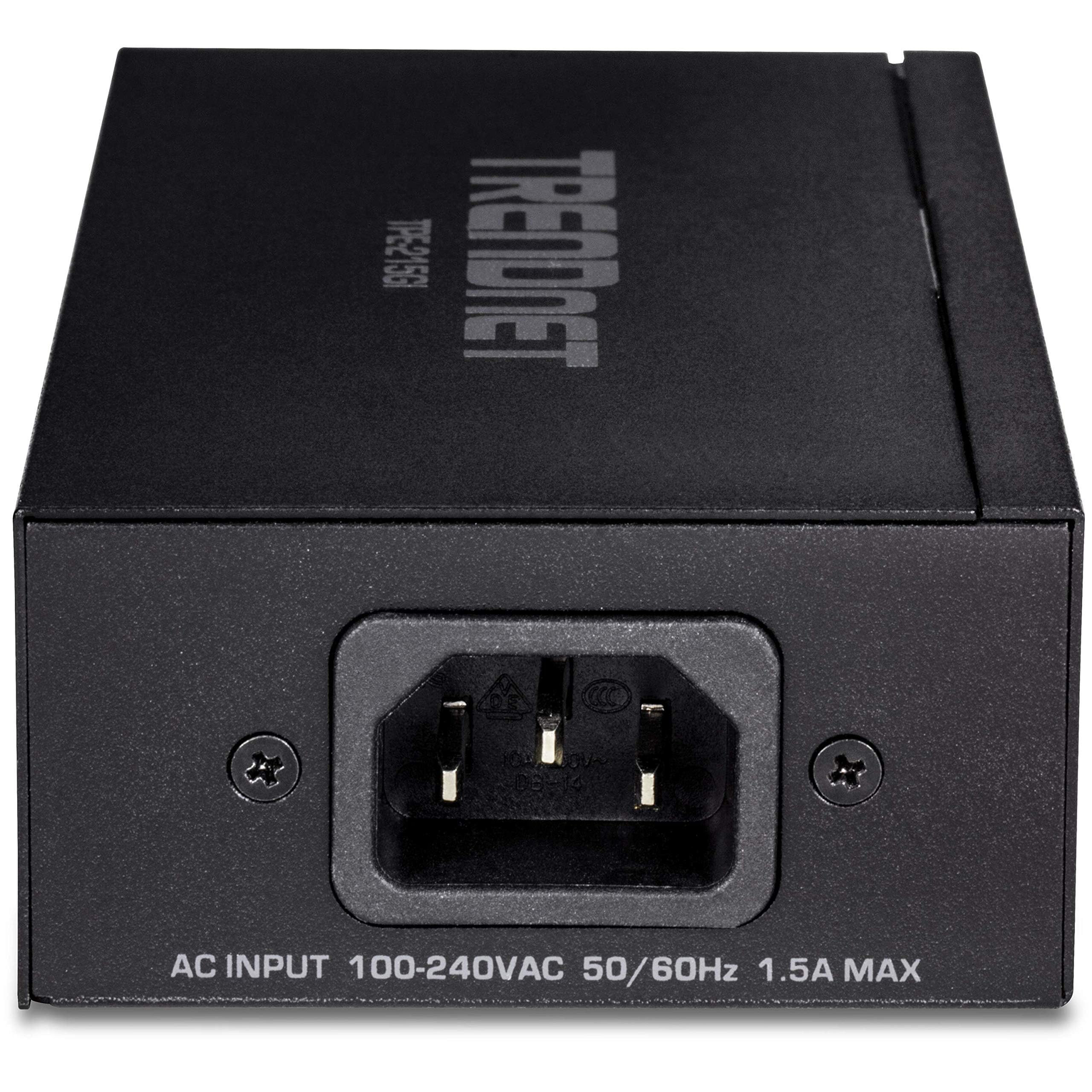 TRENDnet Wtryskiwacz 2,5 G TPE-215GI konwertuje port inny niż PoE na PoE+ zgodny z 2,5 GBASE-T, zintegrowany zasilacz, sieć i urządzenie do 100 m
