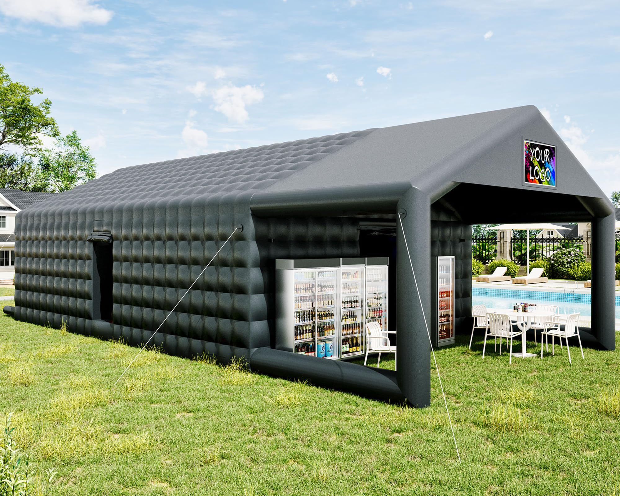 Albott 39x20x14 FT Large Black Inflatable Nightclub Tent for Adults with Pavilion Rest Area, Black Inflatable Night Club Gazebo with 2 Side Doors & Logo Area for Wedding, Birthday, Backyard Events