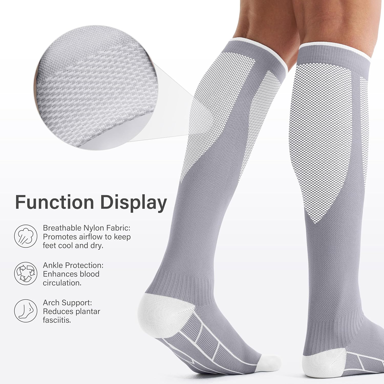 3 Pairs Compression Socks for Women and Men - 15-20mmHg Best Support for Athletic Running Cycling - Image 4