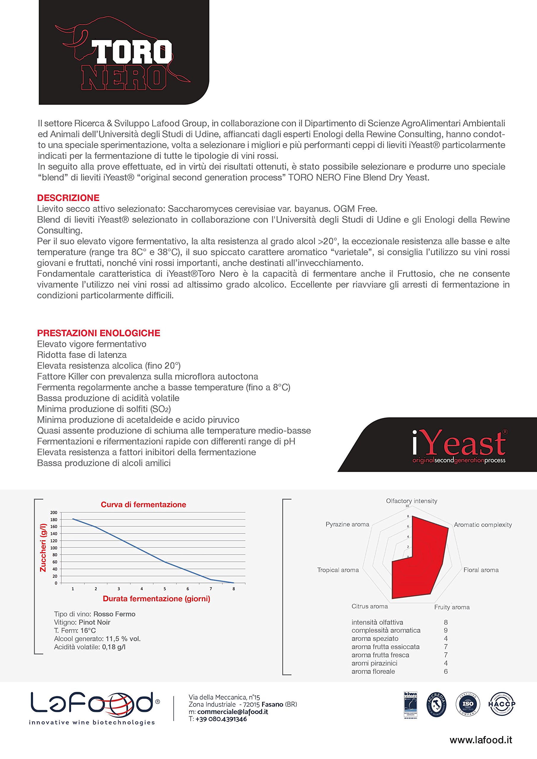 Lievito Enologico Selezionato - Toro Nero 0,250 kg - Lievito per Vinificazione/Fermentazione/Vino