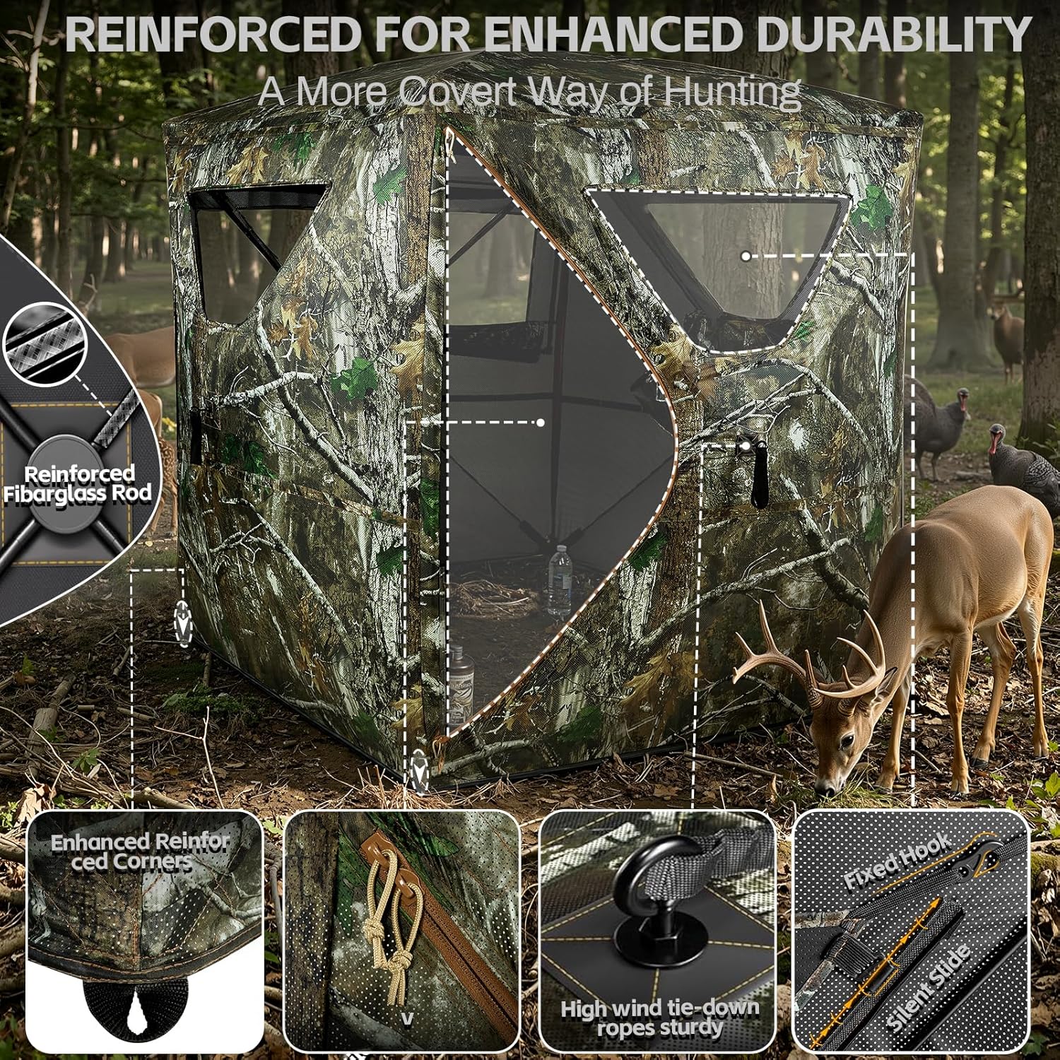 Hunting Blind, 2 Person Pop Up Blinds 360 Degree See Through,Hunting Ground Blinds for Deer Hunting