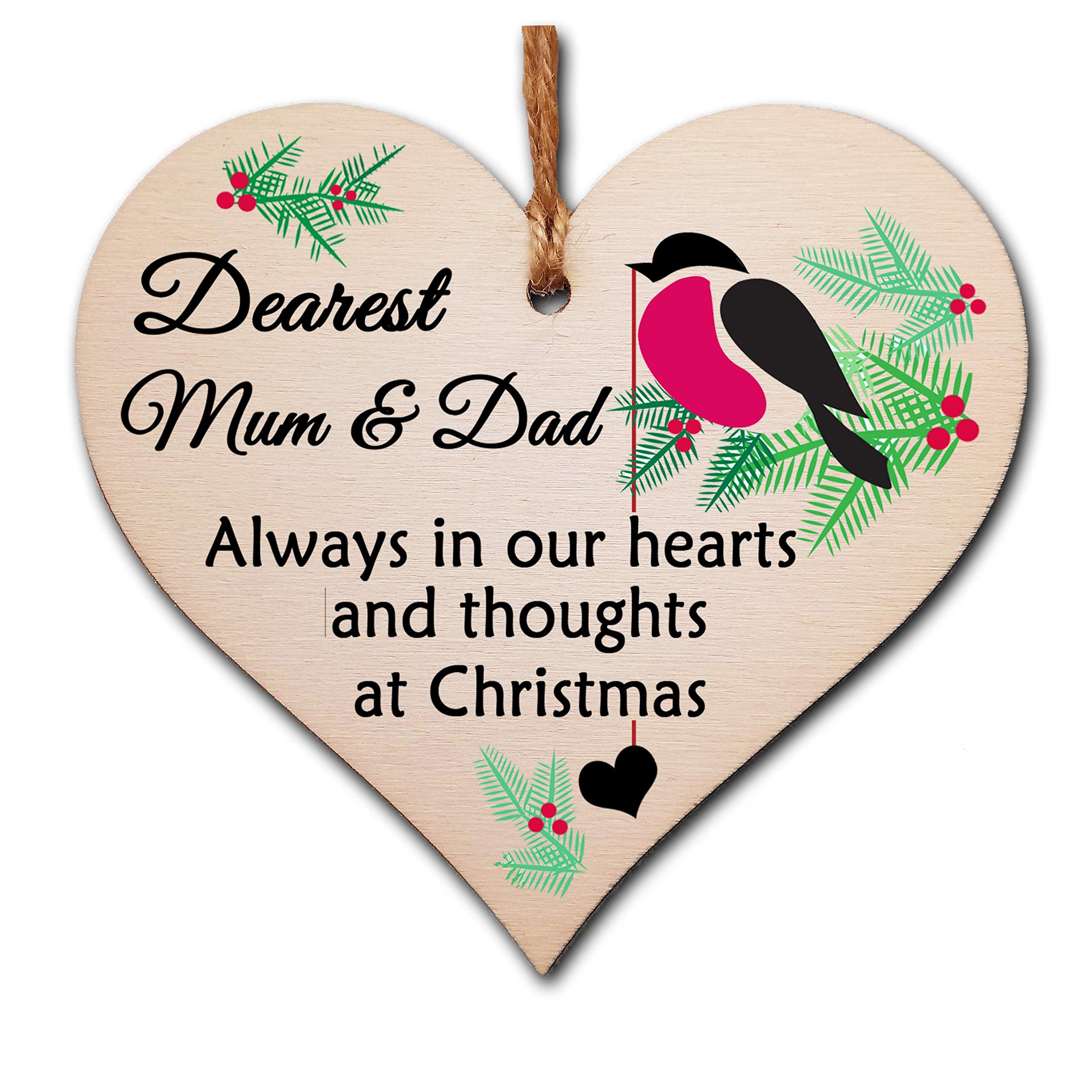 The Plum Penguin Handmade Wooden Christmas Hanging Heart Plaque Gift Always in our hearts and thoughts at Xmas lost loved ones tree decoration rememberance sentimental present