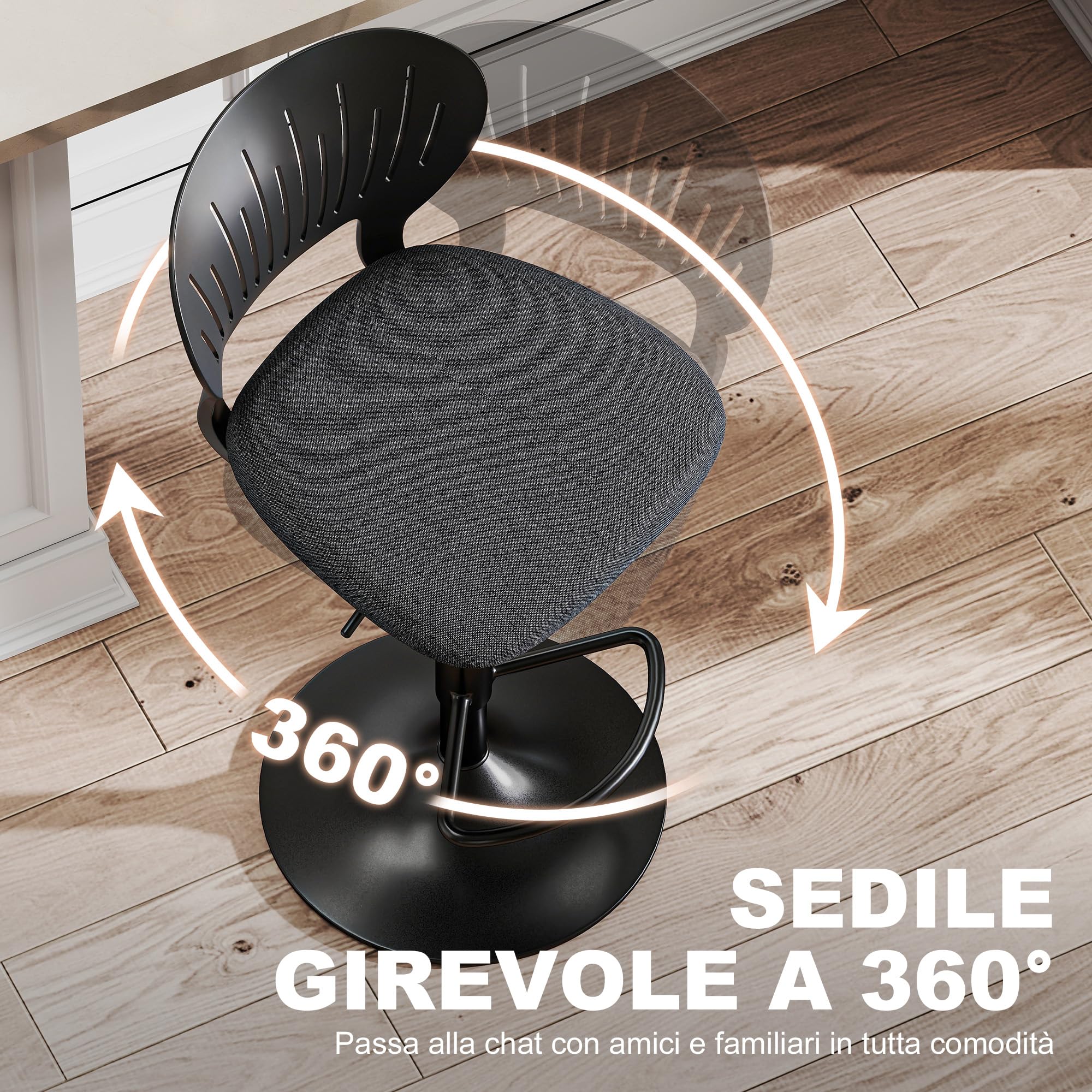 HOMCOM Lot de 2 tabourets de Bar réglables en Hauteur, tabourets de Cuisine Hauts en Tissu de Lin avec Dossier, Repose-Pieds et Assise Souple, Structure en métal, tabourets de Bar Hauts pivotant à
