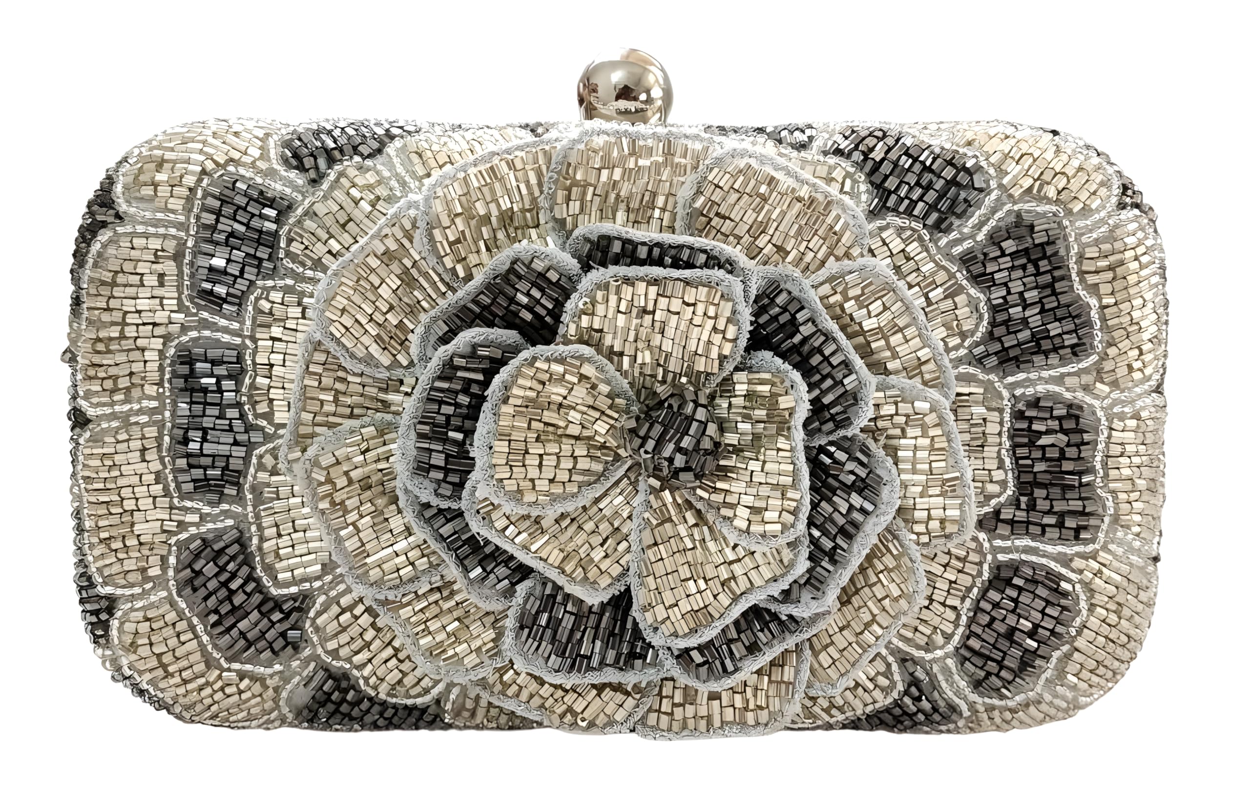 DUCHESS Womens & Girls Embroidered Floral Handle Clutch for Party Wedding (Silver) (B0CRRV746C) Amazon Price History, Amazon Price Tracker