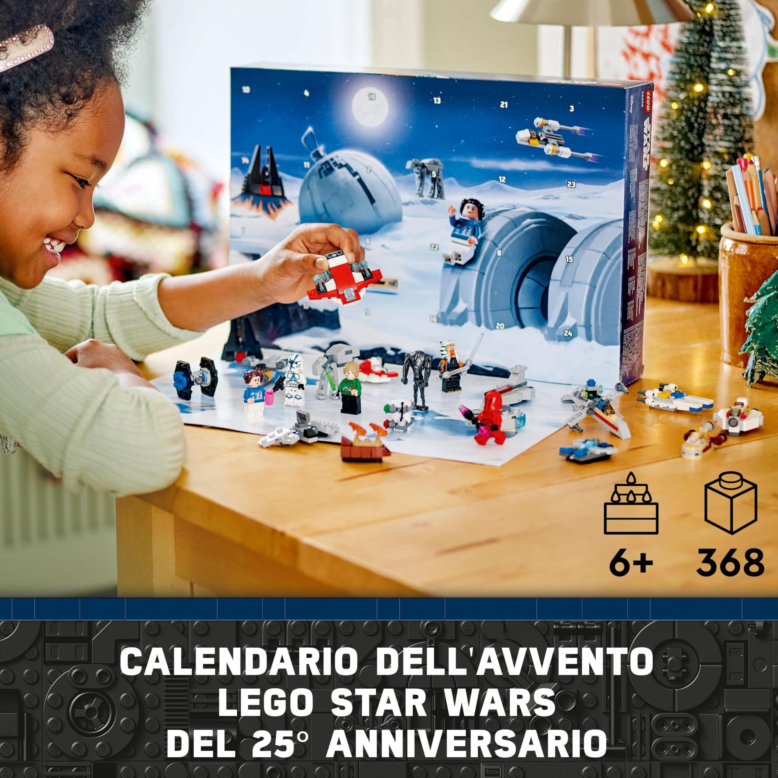 LEGO Star Wars Calendario dell'Avvento 2024, Giocattolo da Collezione con 18 Modellini e 6 Personaggi tra cui la Principessa Leia e Luke Skywalker, Giochi per Bambini da 6 Anni, Regalo di Natale 75395