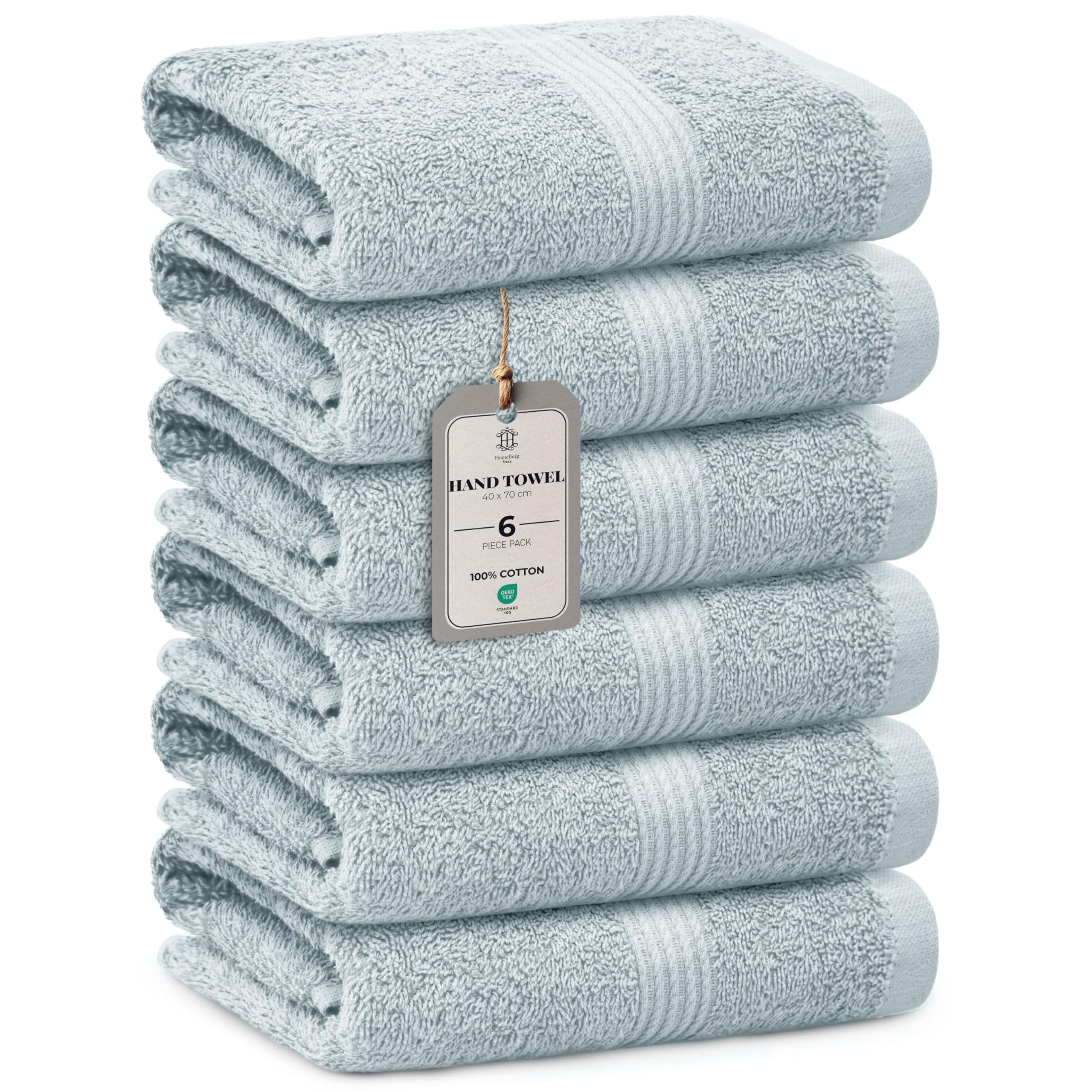 HomeBurg Luxe 6-Piece Towel Set โ Soft & Absorbent Cotton, Quick-Drying, Easy Care, 40 x 70 cm, Ice Blue