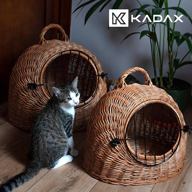 Foto 8 de 8 de KADAX Cesta de transporte para animales, cesta para gatos de mimbre, caja de transporte con asa