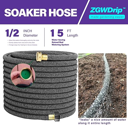 Miniatura 2 de Manguera de remojo de 15 pies, manguera de jardín de remojo de 12 pulgada con conectores de latón macizo de 34 pulgadas