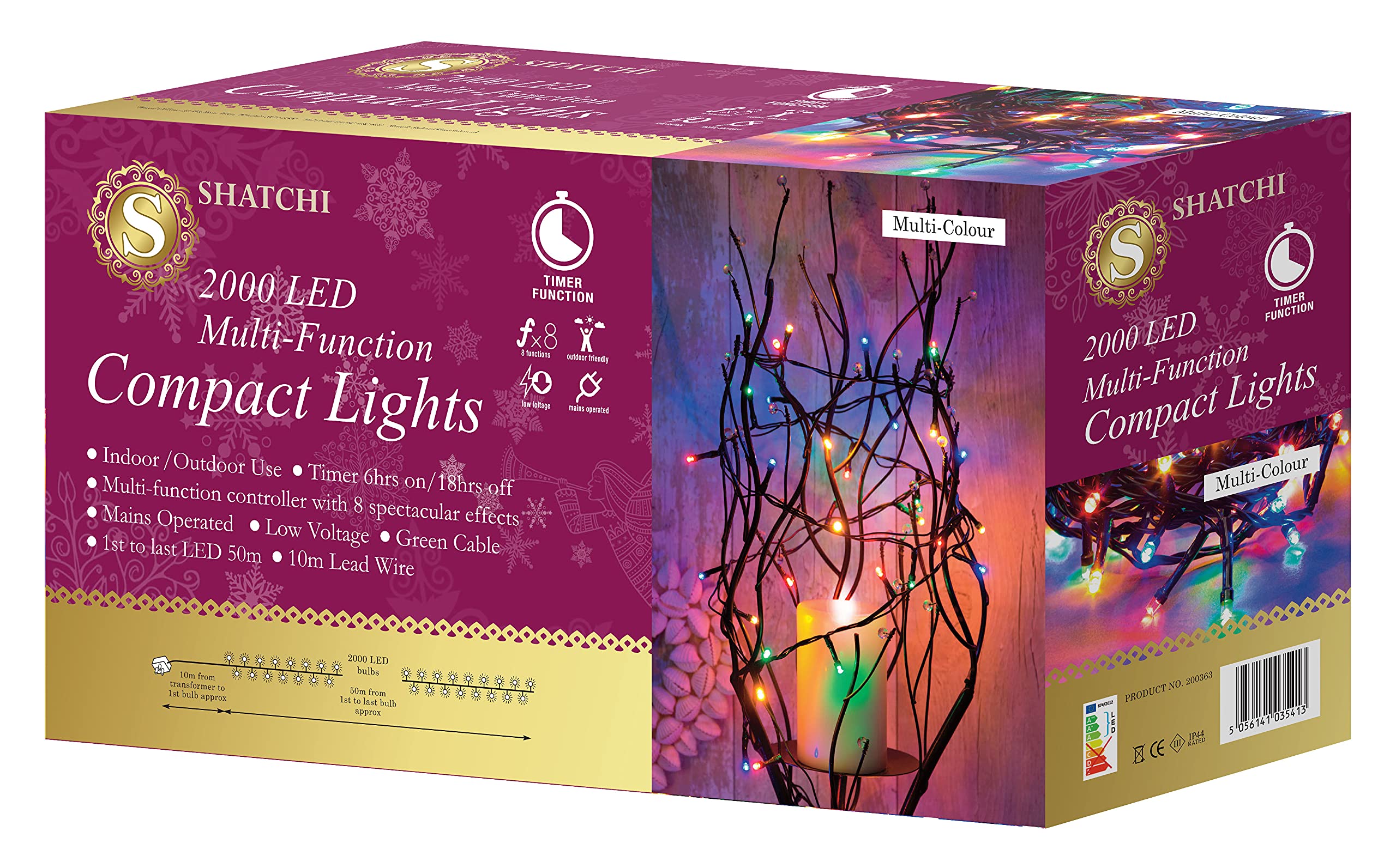 SHATCHI 2000LED Choinka Klaster Kompaktowe bajkowe lampki wielofunkcyjne 8 trybów światła, timer zielony kabel wewnątrz/na zewnątrz pod napięciem dekoracje do domu wakacje