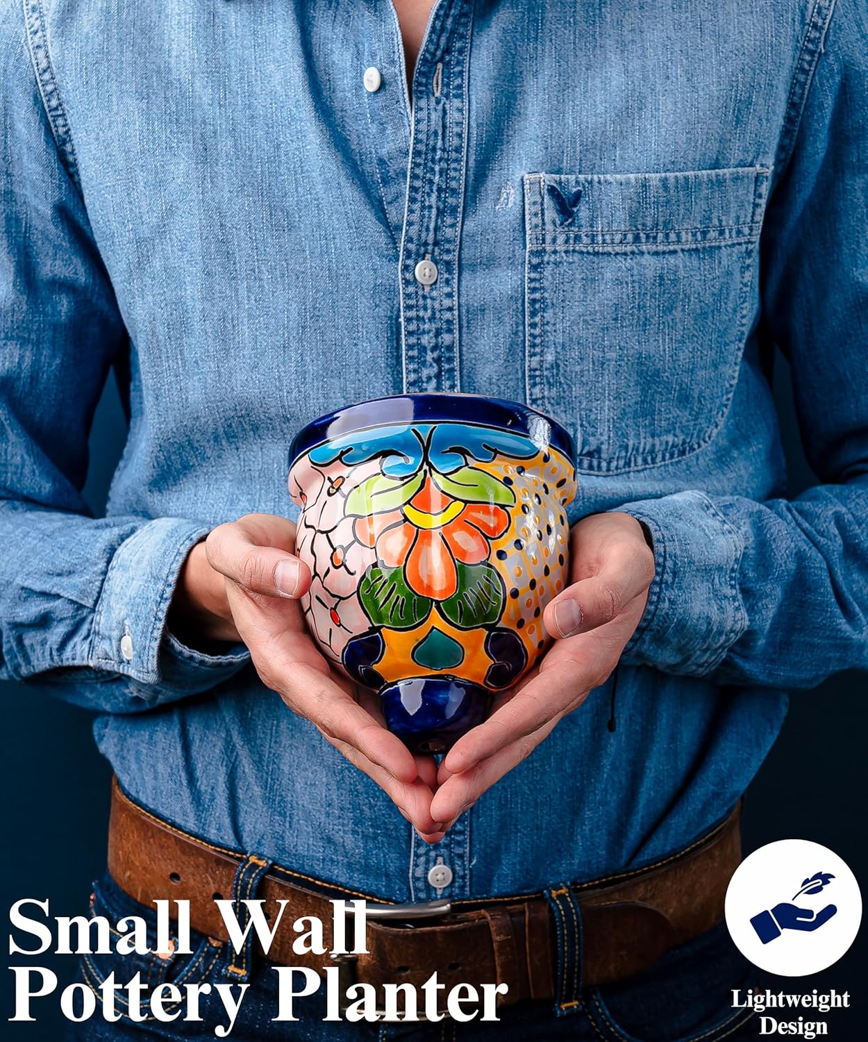 Mexican Pottery Planters - Wall Talavera Planter - Mexican Yard Pottery - Talavera Pots for Plants Indoor & Outdoor – 5" W x 5.5" H (Cobalt Blue-Small)