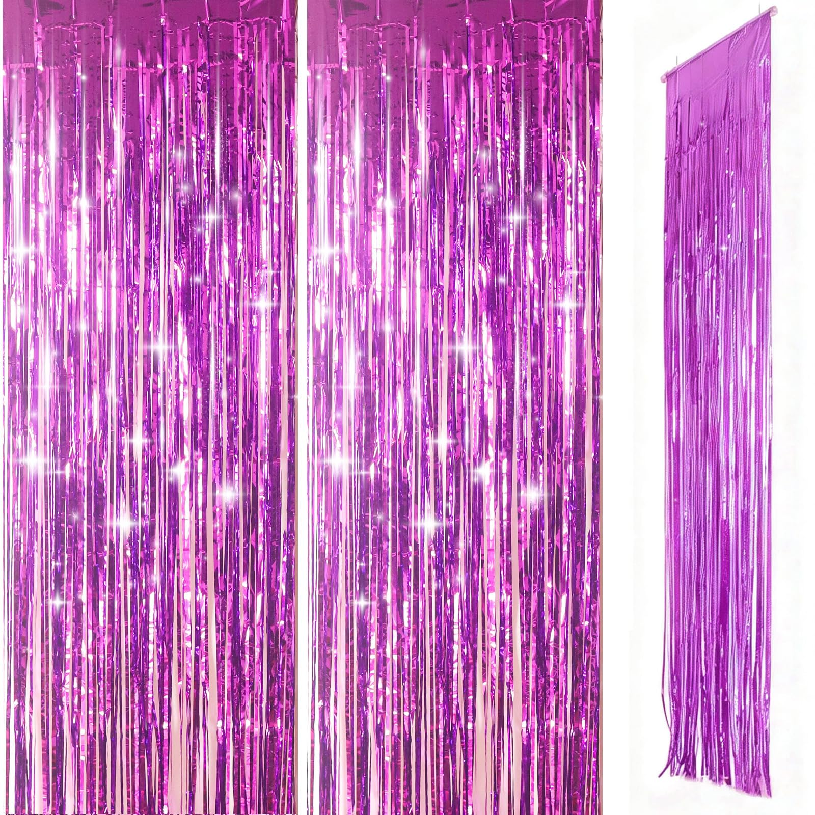 Purple Foil Door Curtain Decorations, 2pcs 3.2ft x 8.3ft Tinsel Curtains Fringe Backdrop, Purple Streamers Door Hanging Decoration for Birthday Wedding Bridal Shower Bachelorette Party. — image 1