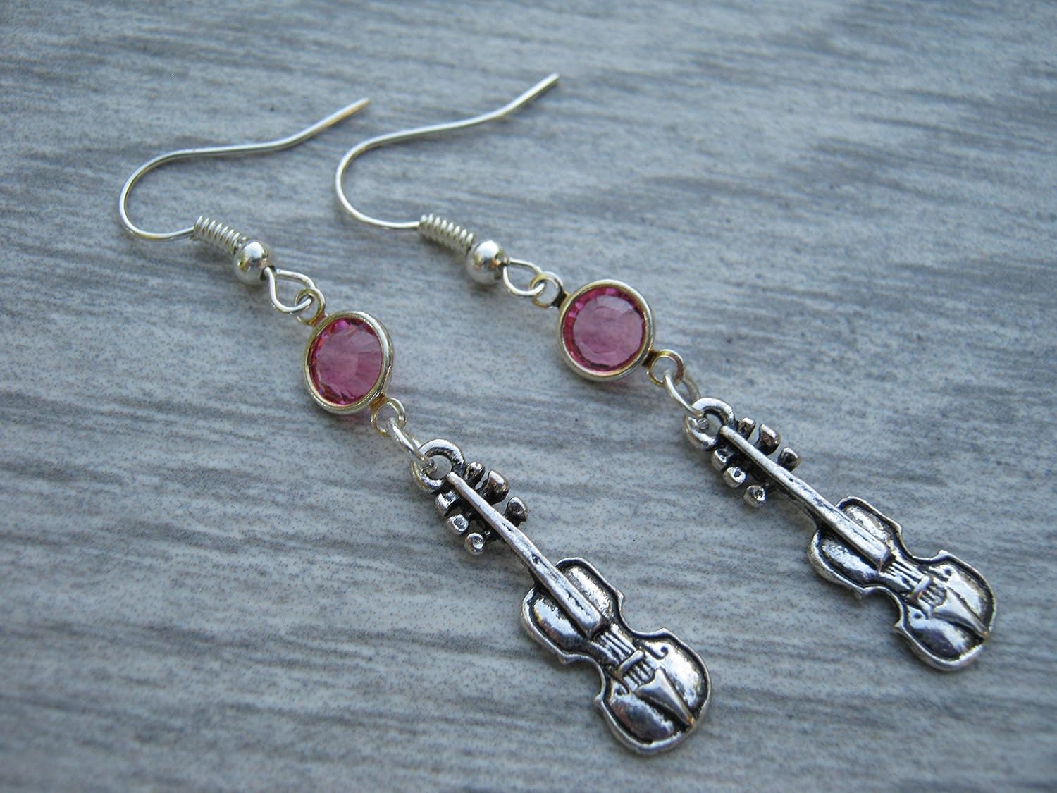 Violin Birthstone Earrings, Personalized Music Earrings, Cello Viola Charms, Upright Bass Musical Instrument Jewelry