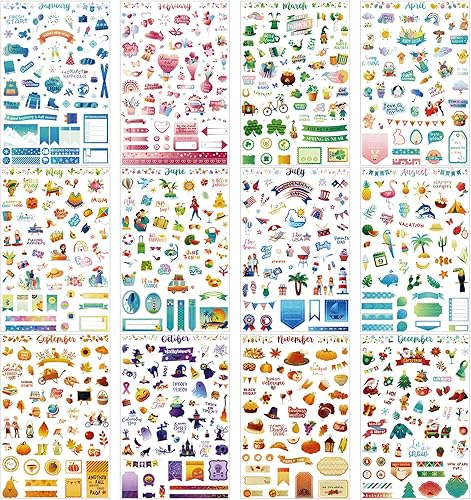 24 hojas de planificadores diarios, celebraciones mensuales, calcomanías mensuales, planificador de libros, accesorios para planificación de