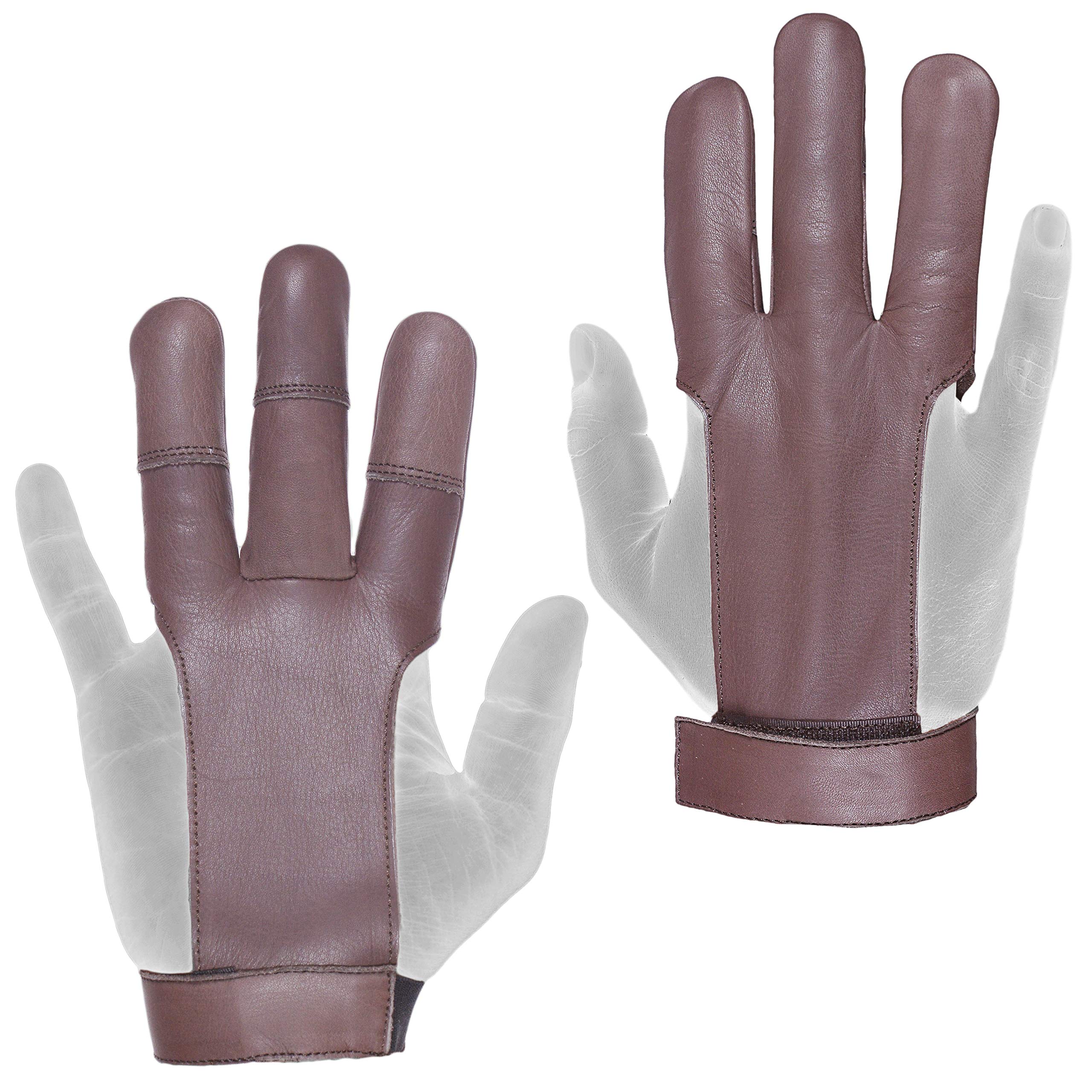 Archery Glove 3 Finger – 100% Genuine Leather with Velcro Strap – Traditional Shooting Glove for Recurve & Longbow – For Men & Women – Black, Beige, Light Brown, Dark Brown – Comfortable & Durable