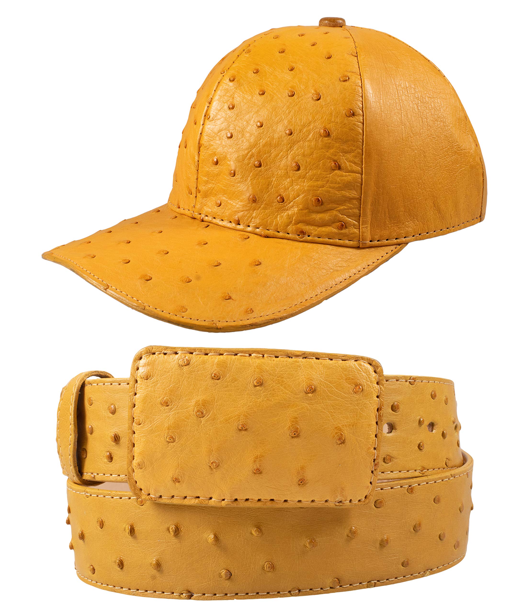 Package Exotic Genuine Ostrich Leather Cap and Belt Color Butter (42)