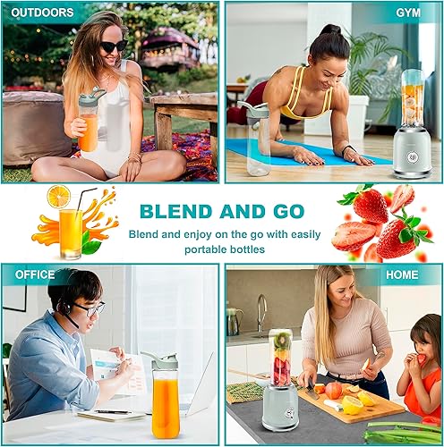 Miniatura 5 de Licuadora personal para batidos y batidos, mini licuadora portátil de batidos con 2 botellas de viaje de 20 onzas con tapas, control manual de 2
