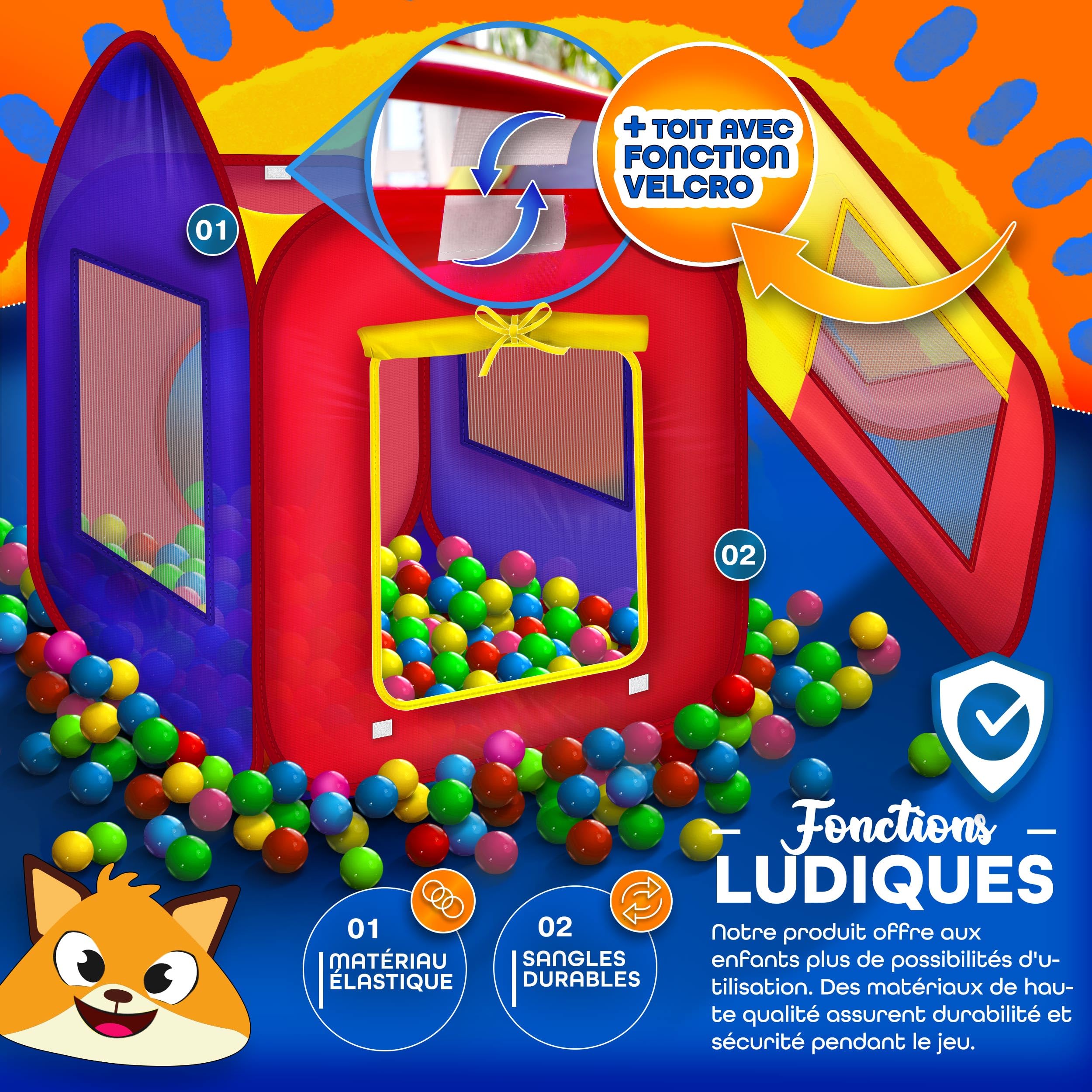 KIDUKU® Tente de Jeu Pop Up + 200 balles + étui de Transport pour l'intérieur et l'extérieur