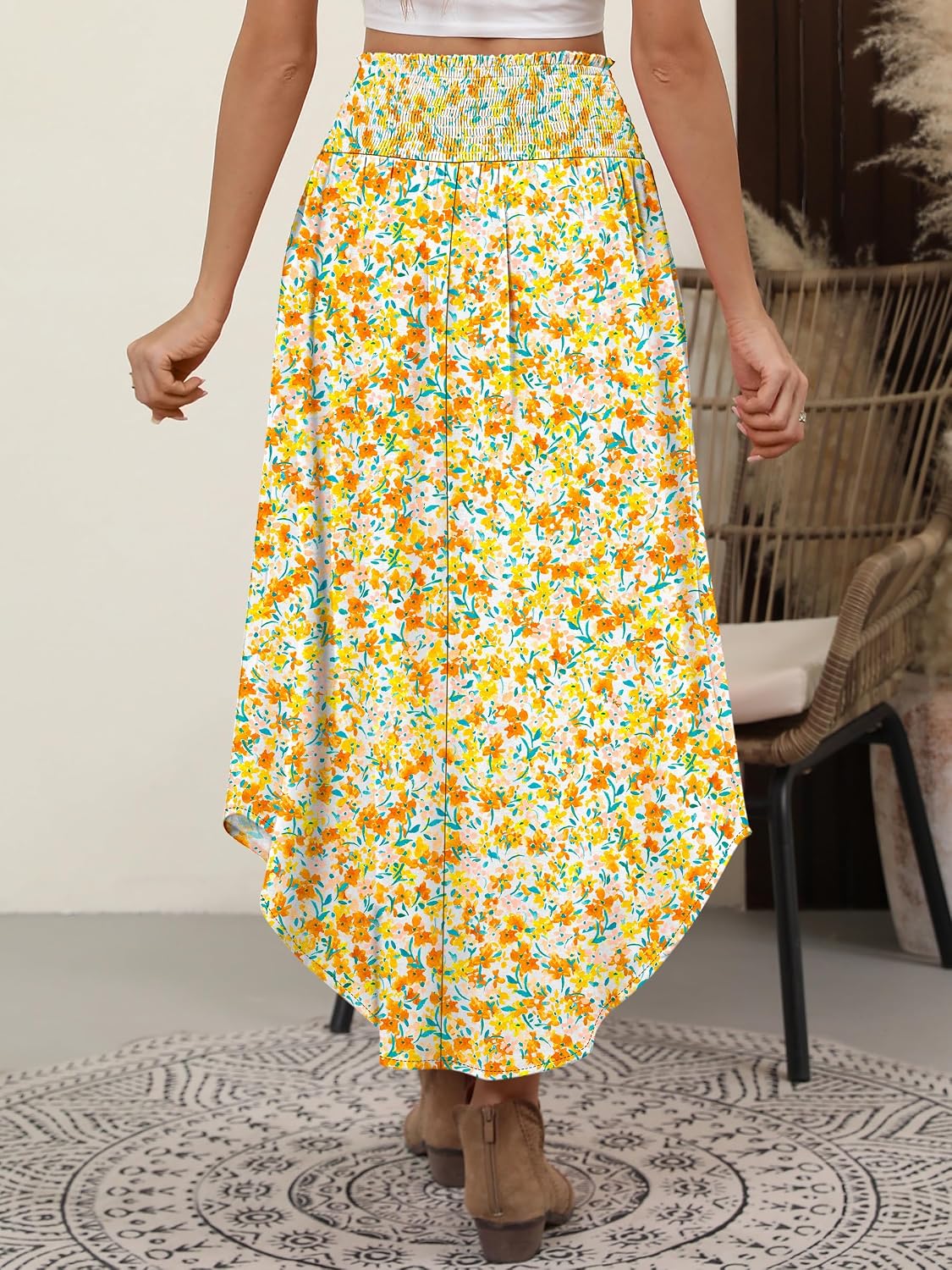 Women's Maxi Skirts Summer Boho Floral High Waisted Flowy Swing Pleated Beach Long Skirt with Pockets thumbnail