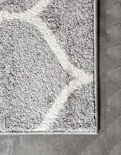 Miniatura 8 de Unique Loom - Alfombra redondeada de la colección Trellis Frieze (8 x 11pies, color gris claromarfil)