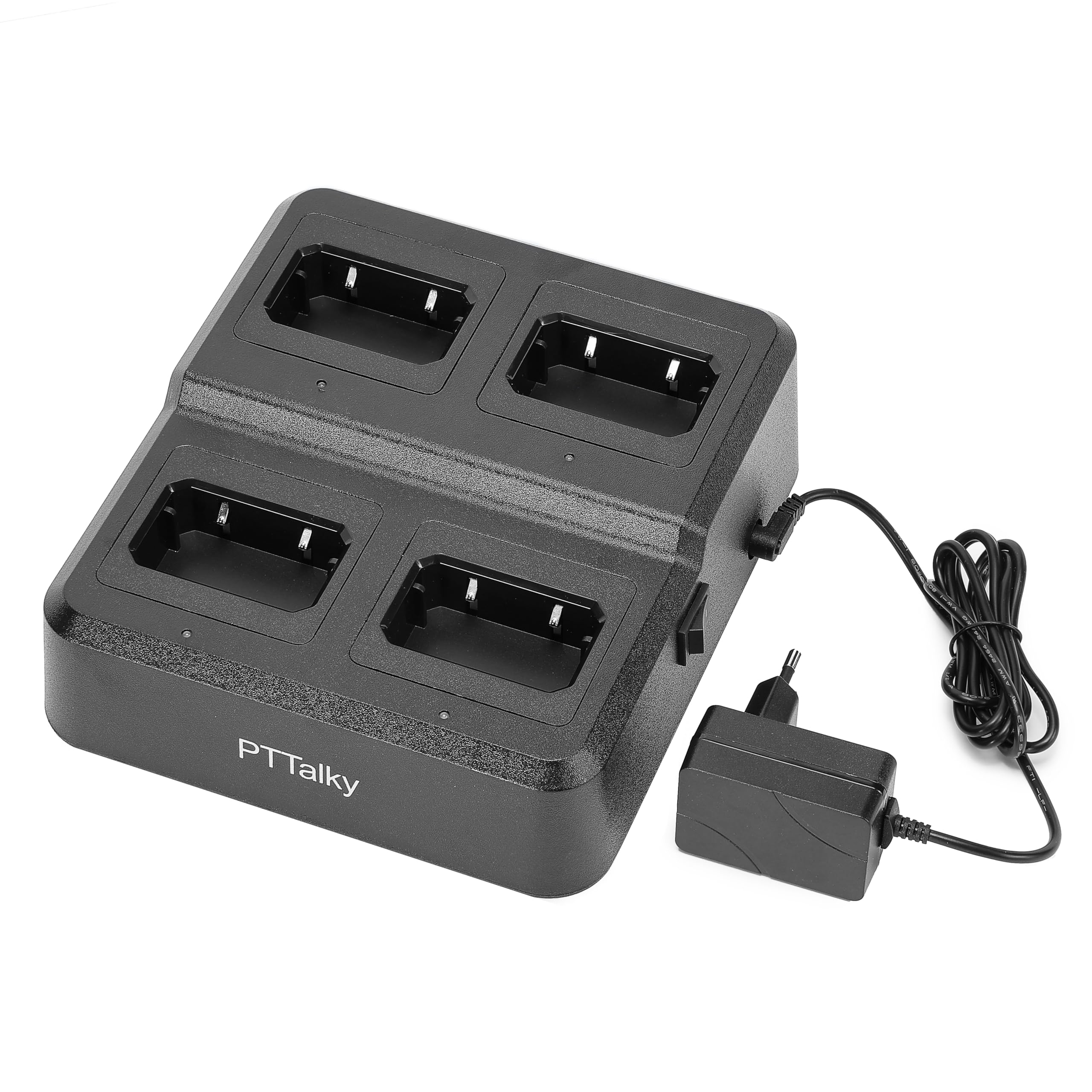 PTTalky PR2 Walkie Talkie PMR446 sin Licencia con Cargador de 4 Vías | 4Piezas 16 Channels de Larga Distancia Walkie Talkie set ,con VOX ,para Adultos Senderismo Industria, Lagerhaus