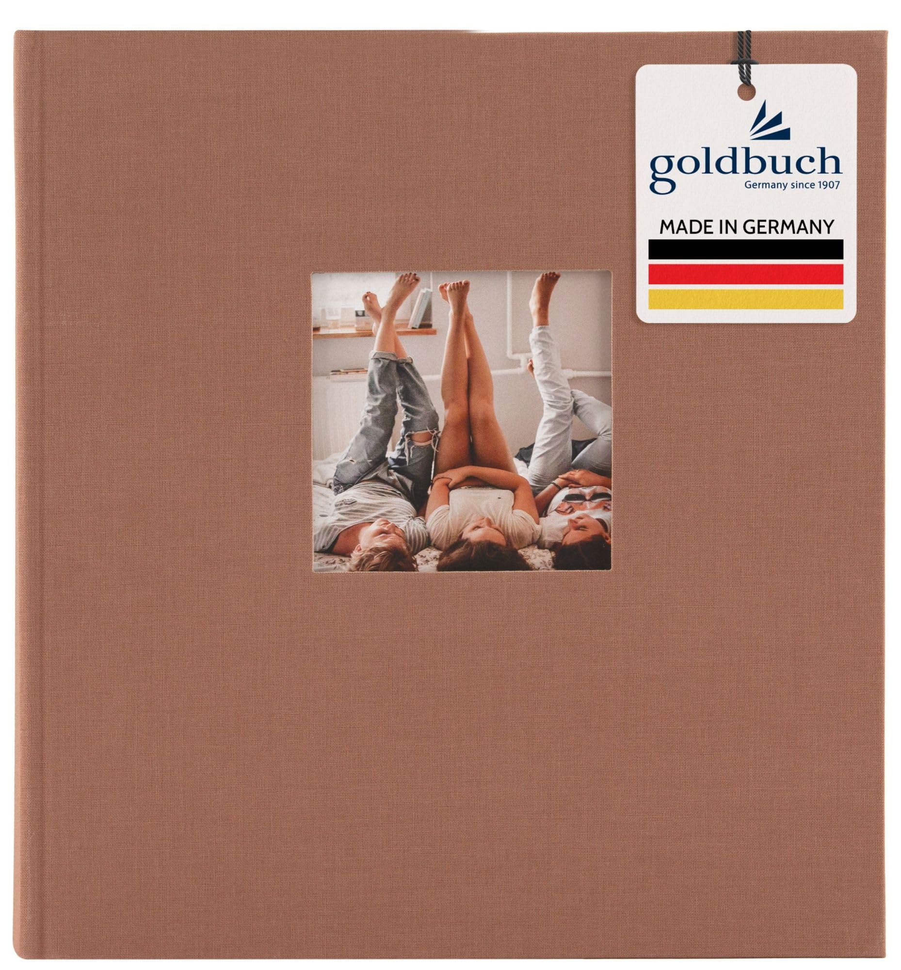 goldbuch 27 619 Bella Vista Fotoalbum mit Bildausschnitt Haselnuss, Erinnerungsalbum im Format 30 x 31 cm, Foto Album 60 schwarze Seiten mit Pergamin-Trennblättern, Fotobuch mit Leineneinband, Braun