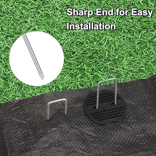 Miniatura 3 de CEWOR Juego de grapas de paisaje, 50 estacas de calibre 11 de 6 pulgadas y 50 juntas, estacas de jardín galvanizadas y pines SOD, estacas de césped