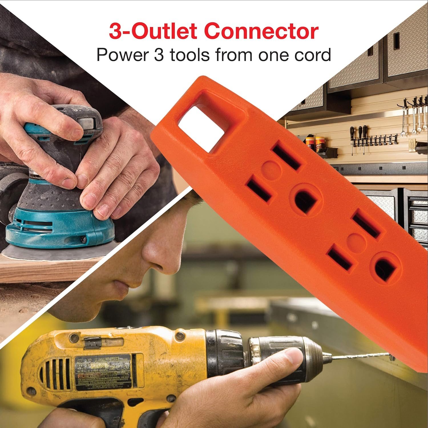 Clear Power 15 ft 14/3 SJTW 3 Outlet Heavy Duty Indoor/Outdoor Extension Cord, Water, Weather & Kink Resistant, Flame Retardant, Black Cord, Orange Connector, 3 Prong Grounded Plug, CP10126