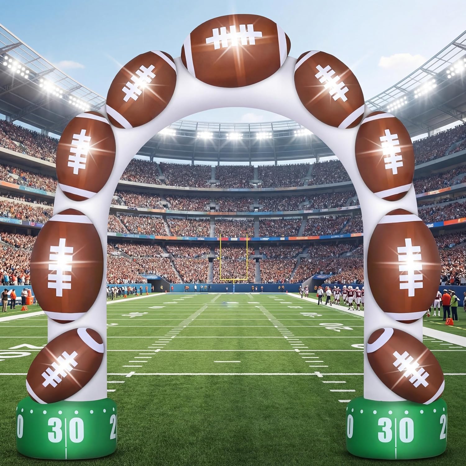 Jenaai 8ft Giant Football Inflatable Arch Blow up Touchdown Inflatable Outdoor Yard Decorations with Built in LED Lights Football Birthday Party Decor for Game Day Tailgate Fans Sports Party Supplies