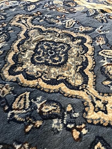 Miniatura 8 de EMIRATES Alfombra redonda tradicional con diseño oriental azul 520 (4 pies x 4 pies)