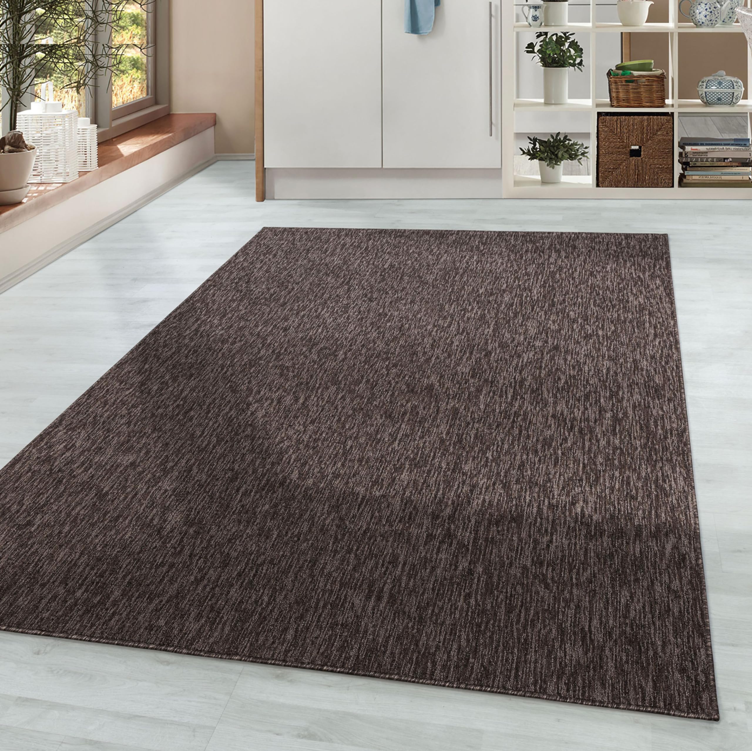 HomebyHome Alfombra Salon de Pelo Corto 160x230 cm Marrón - Alfombras de Habitacion Diseño Moteado Liso Sala de Estar Suave - Moderna Alfombra Cocina, Alfombra Dormitorio, Tapete Sala