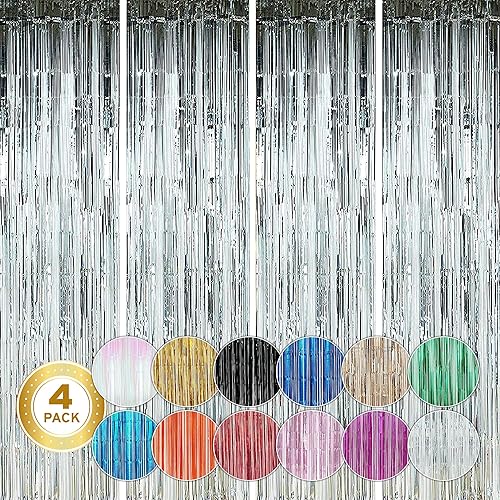 Vista 6 de Twinkle Star 4 Pack Photo Booth Backdrop 3FT x 8FT Metallic Tinsel Foil Fringe Curtains Environmental Background Streamers for Birthday Wedding Negro