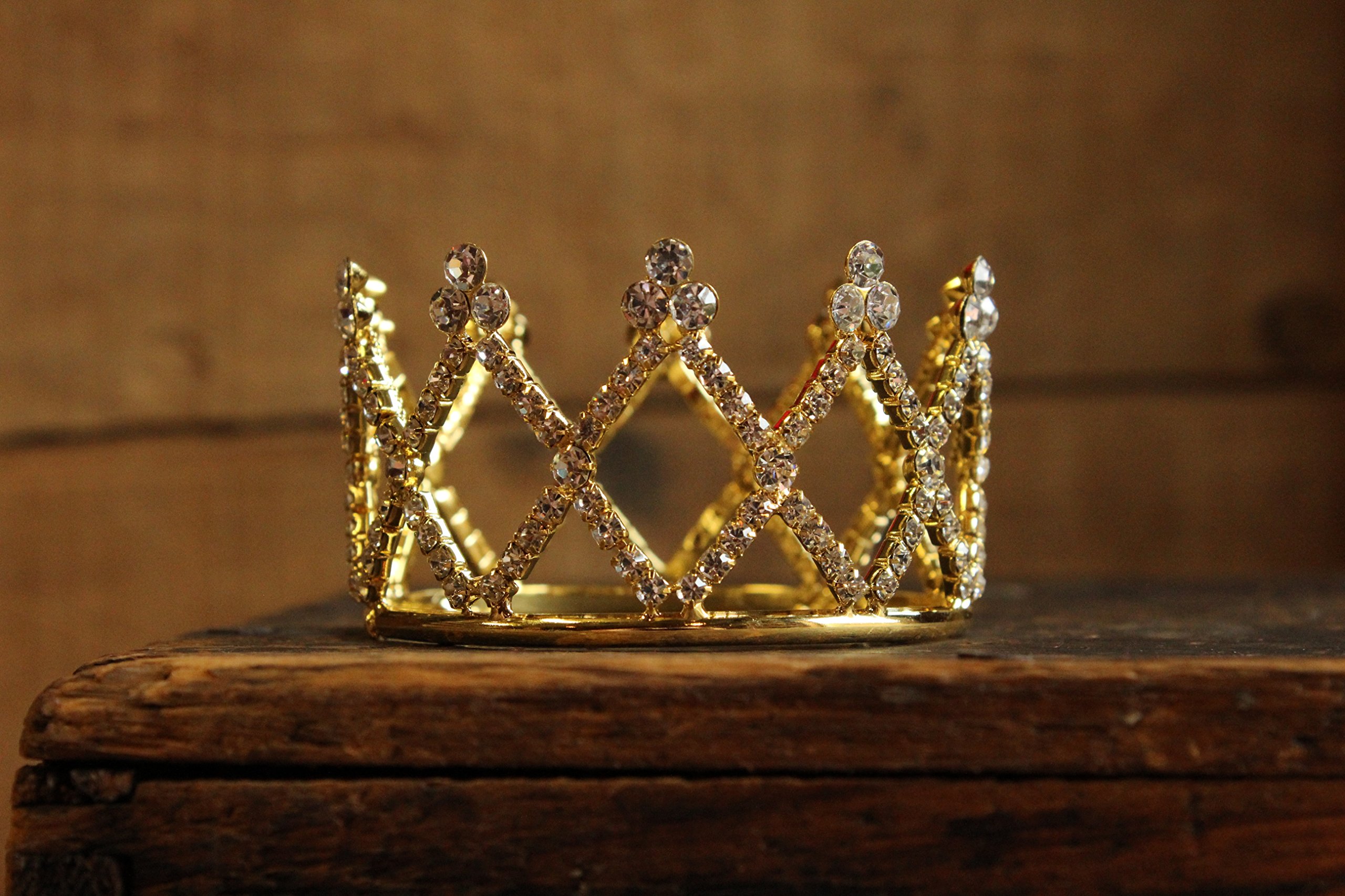 AMOS and SAWYER Jaci Mini Rhinestone Crown, Newborn Photography Prop, Toddler/Child Flower Girl Princess Tiara (Gold)