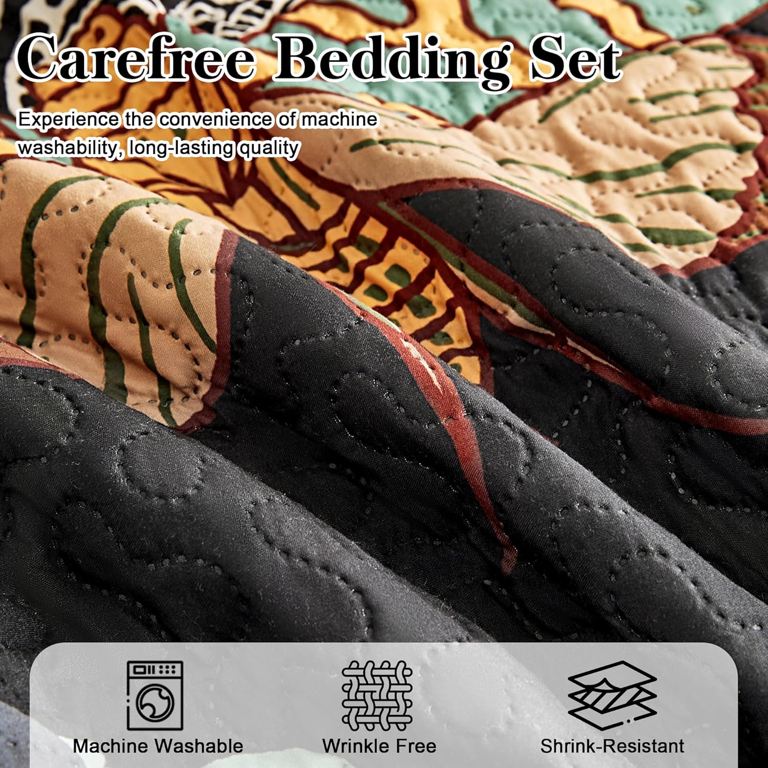 3 Piece Black Boho Floral Full/Queen Quilt Sets Reversible Farmhouse Botanical Lightweight Bedspread Coverlet with 2 Shams Butterfly Microfiber Bedding Quilts Set for All Season, 90''x96'' - Image 7