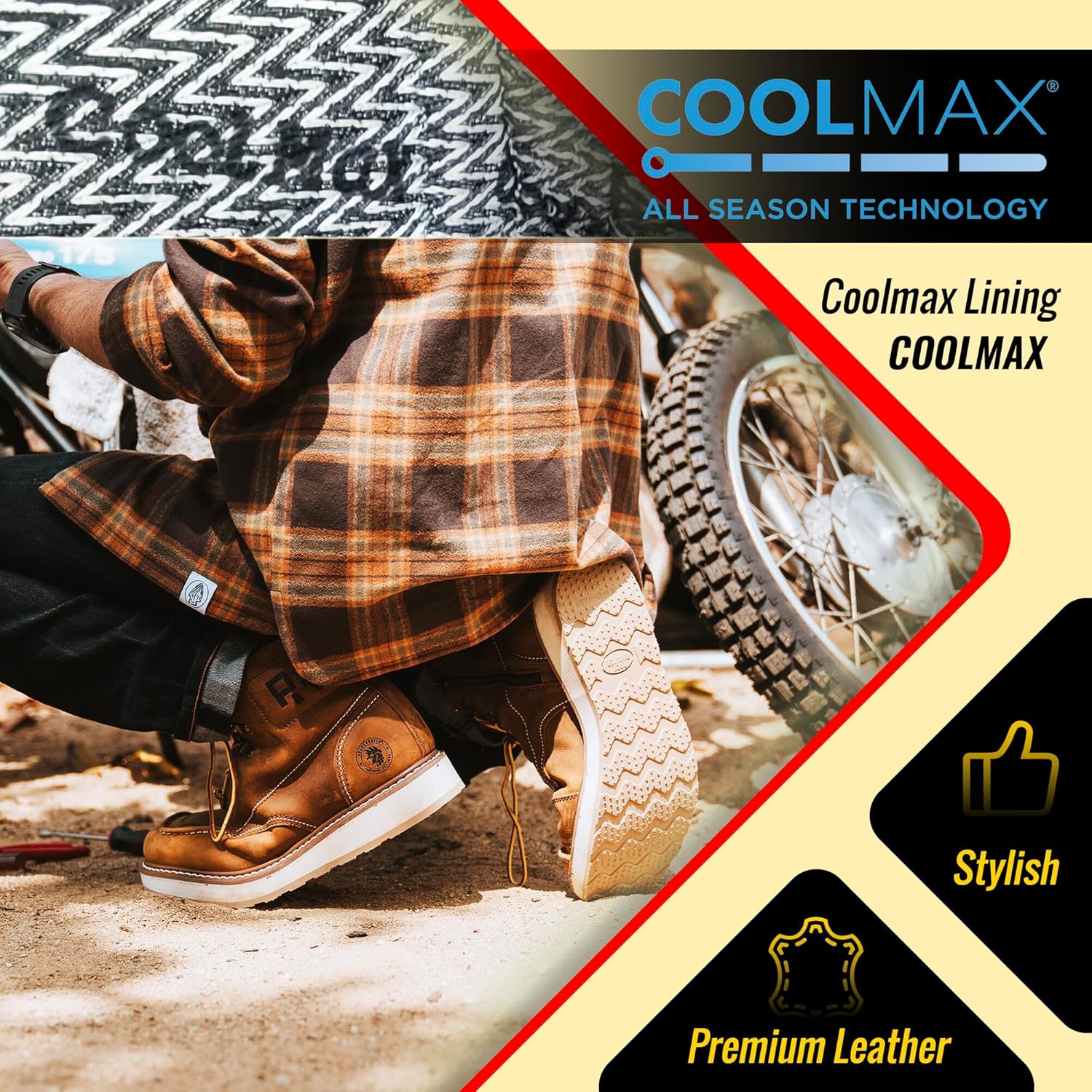 ROCKROOSTER Magnolia 6" Side-Zipper Wedge Boots for Men, Lightweight Soft Moc Toe Motorcycle Boots SAP309-Brown, SAP309BK-Black, SAP310-Black - Image 5