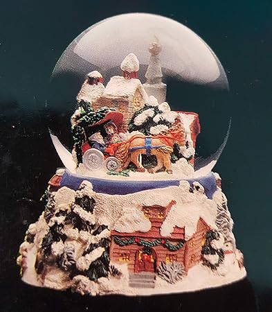 Musical Snow Covered Christmas Village with Santa - Sculptured Resin Water Ball Music Box 5 3/4