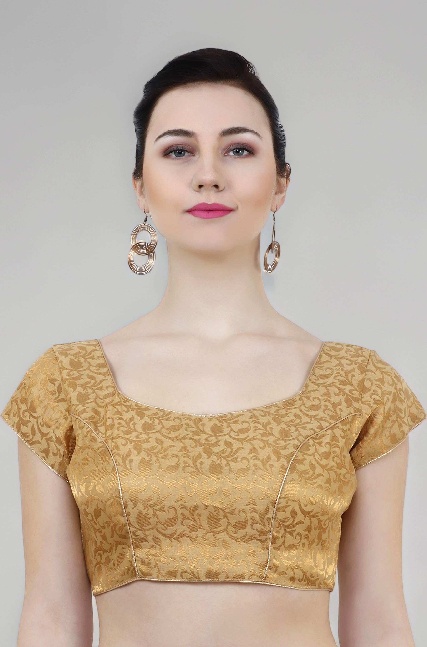ND & R Women's Readymade, Banarasi Brocade (Chanderi) Short Sleeve Ladies Blouse, Choli for Saree, Ready to Wear.
