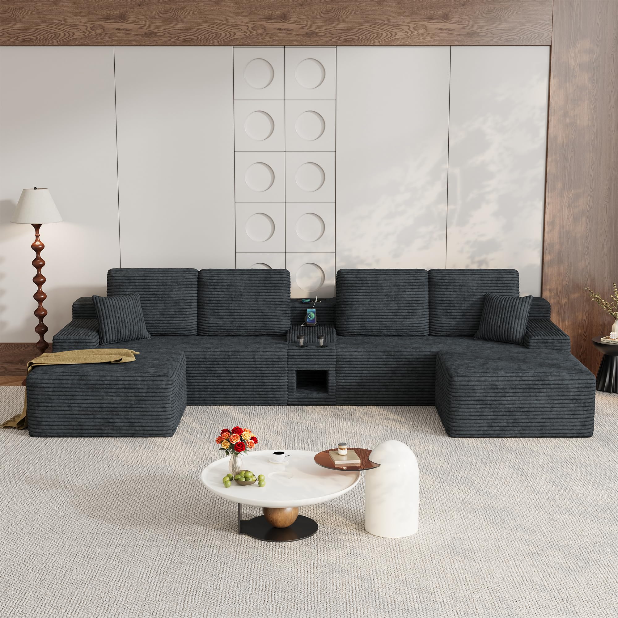 Photo 1 of *** PARTIAL SET PACKAGE, ONE OF THREE***FAVSH 150" U-Shaped Oversized Corduroy Modular Sectional Sofa w/ 2 Ottomans