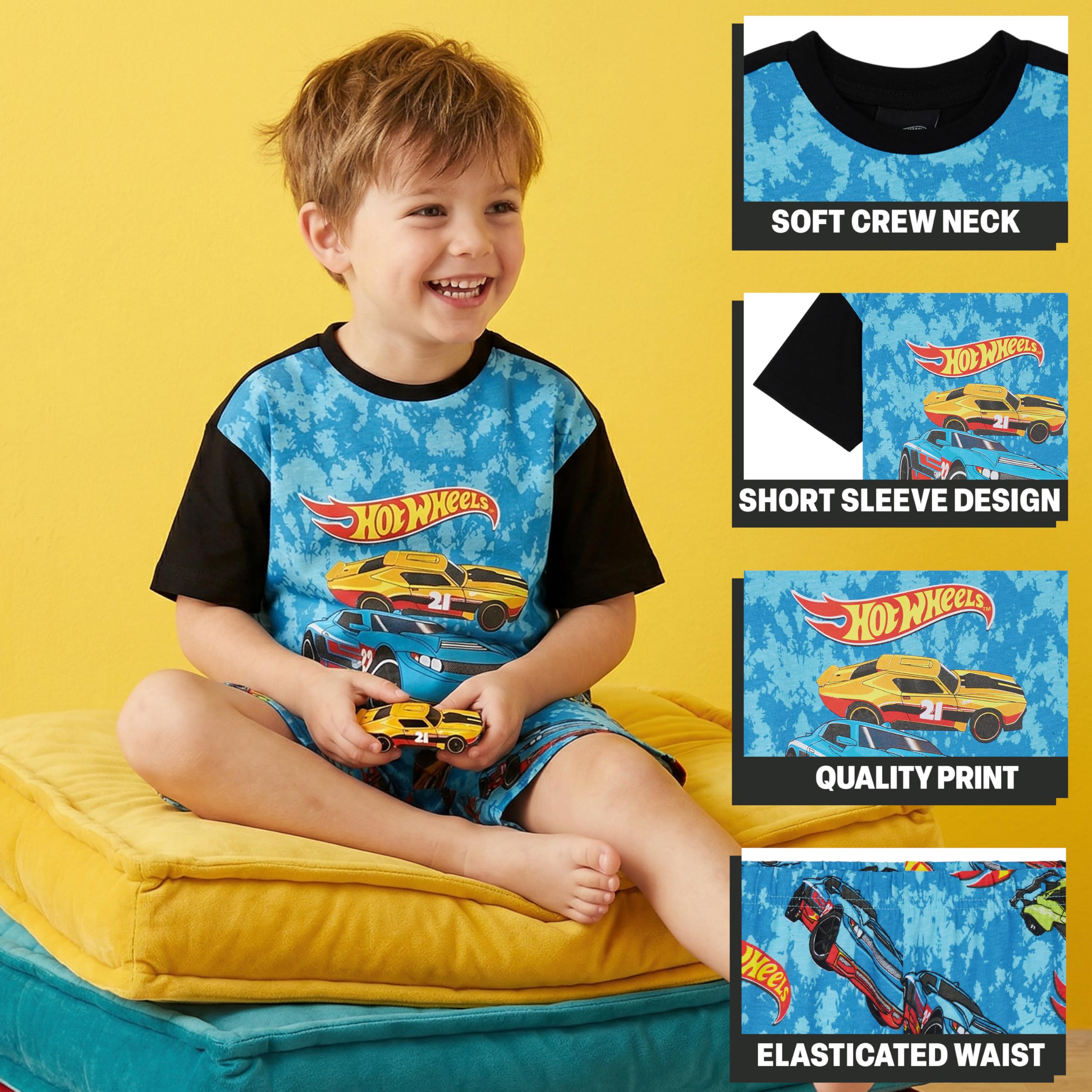 Get Trend Hot Wheels Pijama Niño 2-6 Años, Conjunto Verano Niño de Pijama Corto de Algodón, Camiseta Manga Corta y Shorts, Ropa de Dormir, Regalo para Gamer