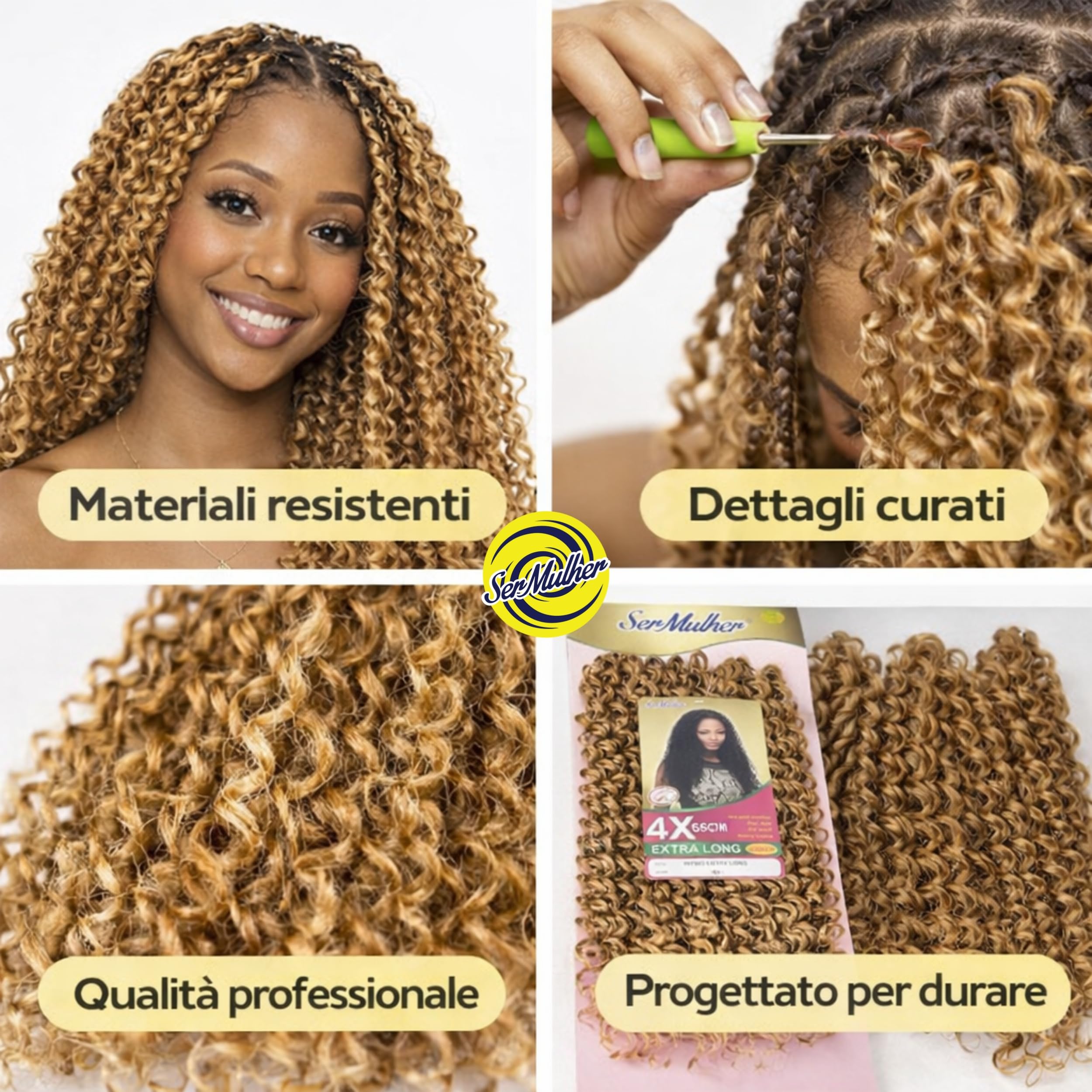 Extension Capelli Sintetici, Ricci per Crochet Braids, Lunghe: 35 cm - Peso: 240 g – Extension Capelli Clip, Ricci Morbidi Effetto Naturale, Burg Rosso Degradee, RITMO