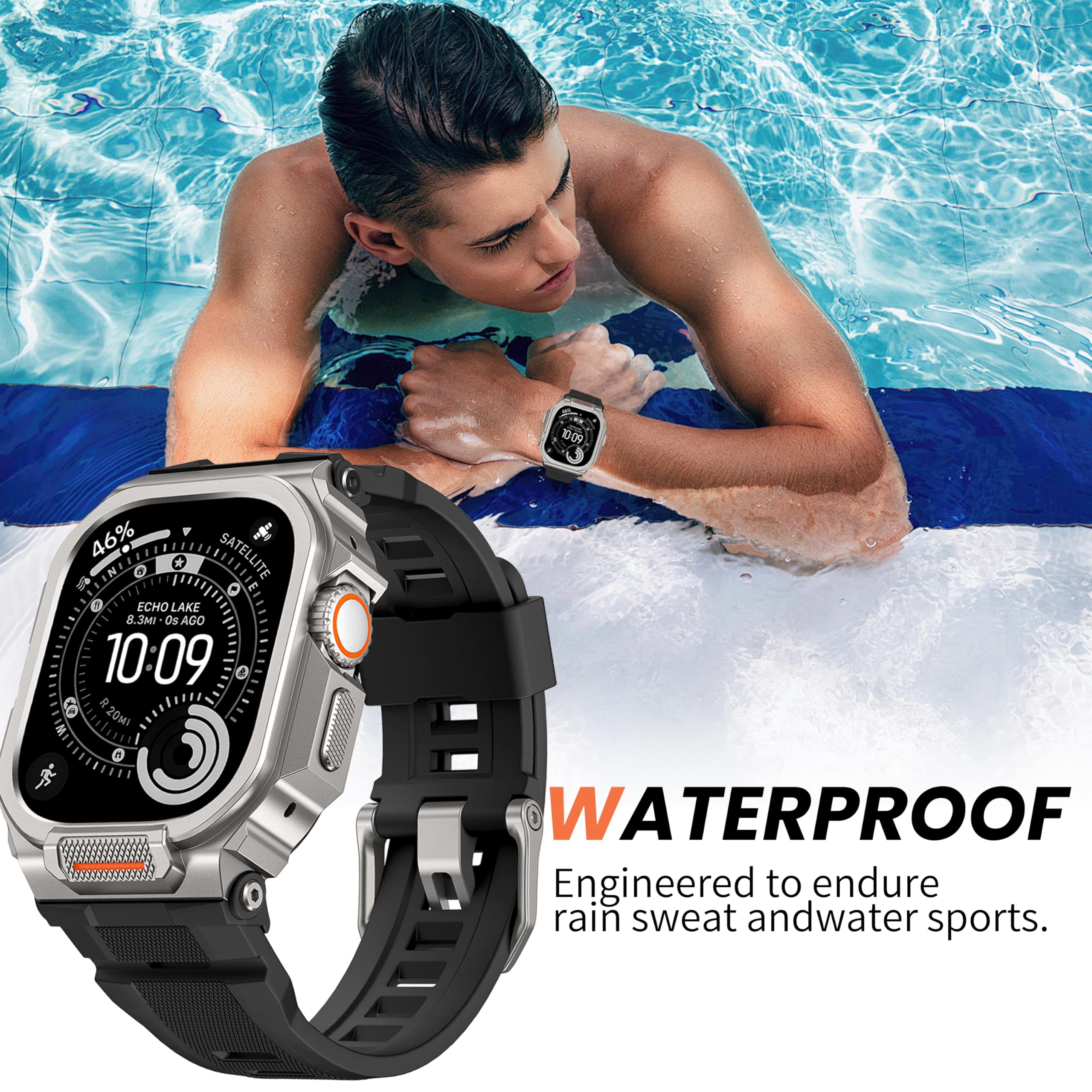 Coque de protection en métal compatible avec Apple Watch Ultra 3/2/1 49 mm - Design intégré avec bracelet sport en silicone - Boîtier de protection robuste résistant aux chocs - Pour iWatch
