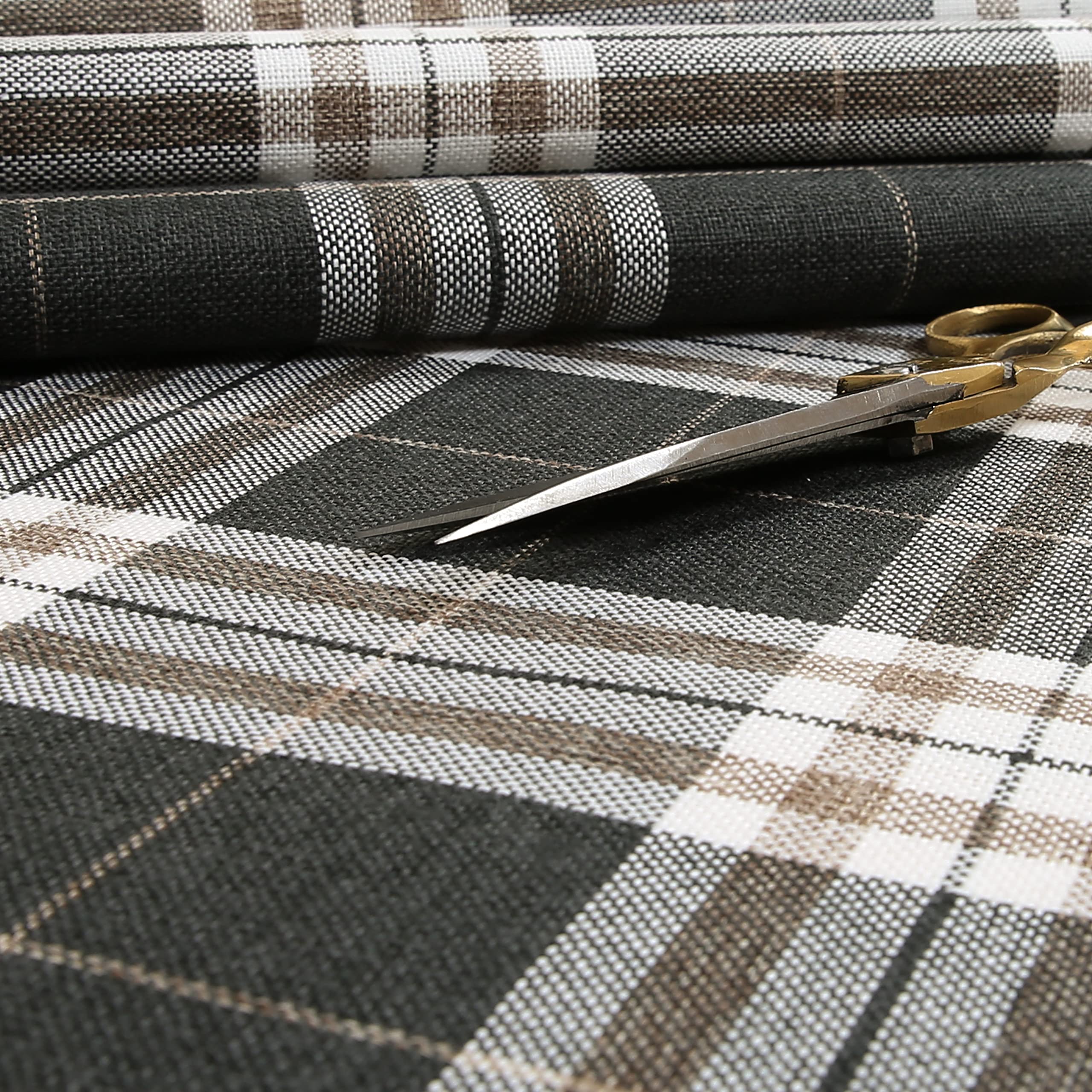 Redbrick Mill Fabrics Flame Retardant Scottish Tartan Checked Quality Hard Wearing Plaid Chenille Upholstery Fabric by The Metre, Black, 135cm Width (Per Metre)