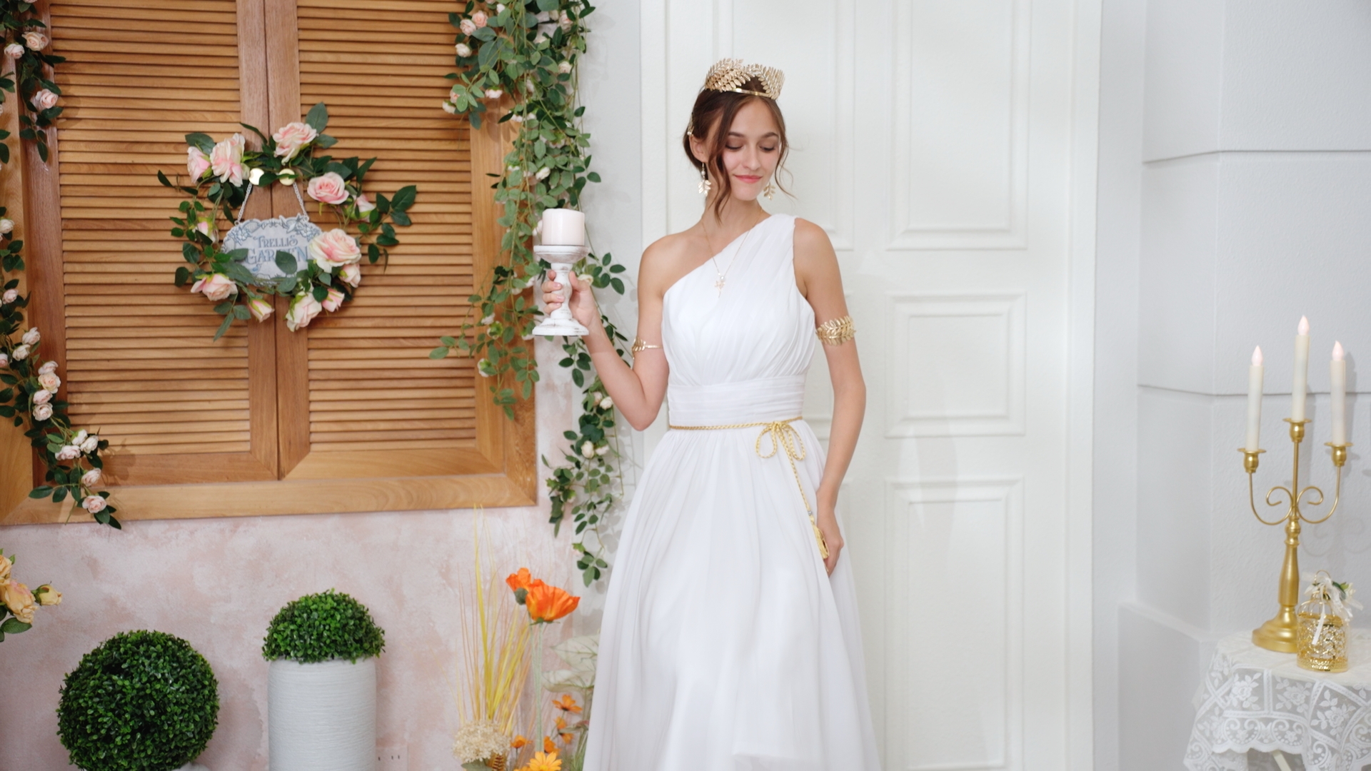 Greek Goddess Costume Accessories Set Crown Earrings Waist Belt for Party Bridal Grecian Goddess Costume Accessories Set - Golden Leaf  main image 2