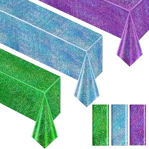 Miniatura 19 de Mantel holográfico morado y rojo fucsia de 40 x 108 pulgadas, decoración de fiesta de San Valentín, cumpleaños, decoración de mesa de plástico