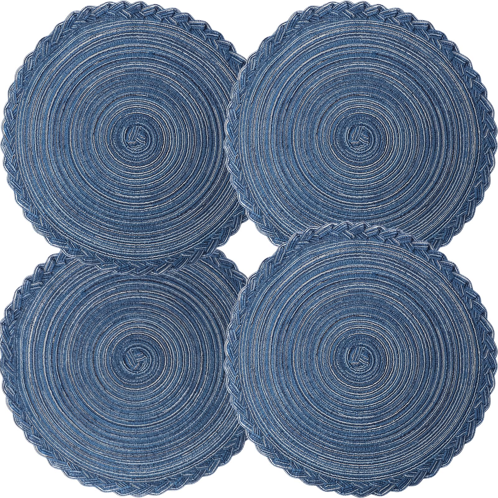 Placemats Set of 4 Round Table Mats,Woven Blue Placemasts Washable Cotton Table Placemat for Dining Room Table Decor