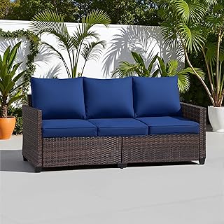 3-Seater Deep Seat Outdoor Sofa - High Back Patio Couch with Water-Resis...