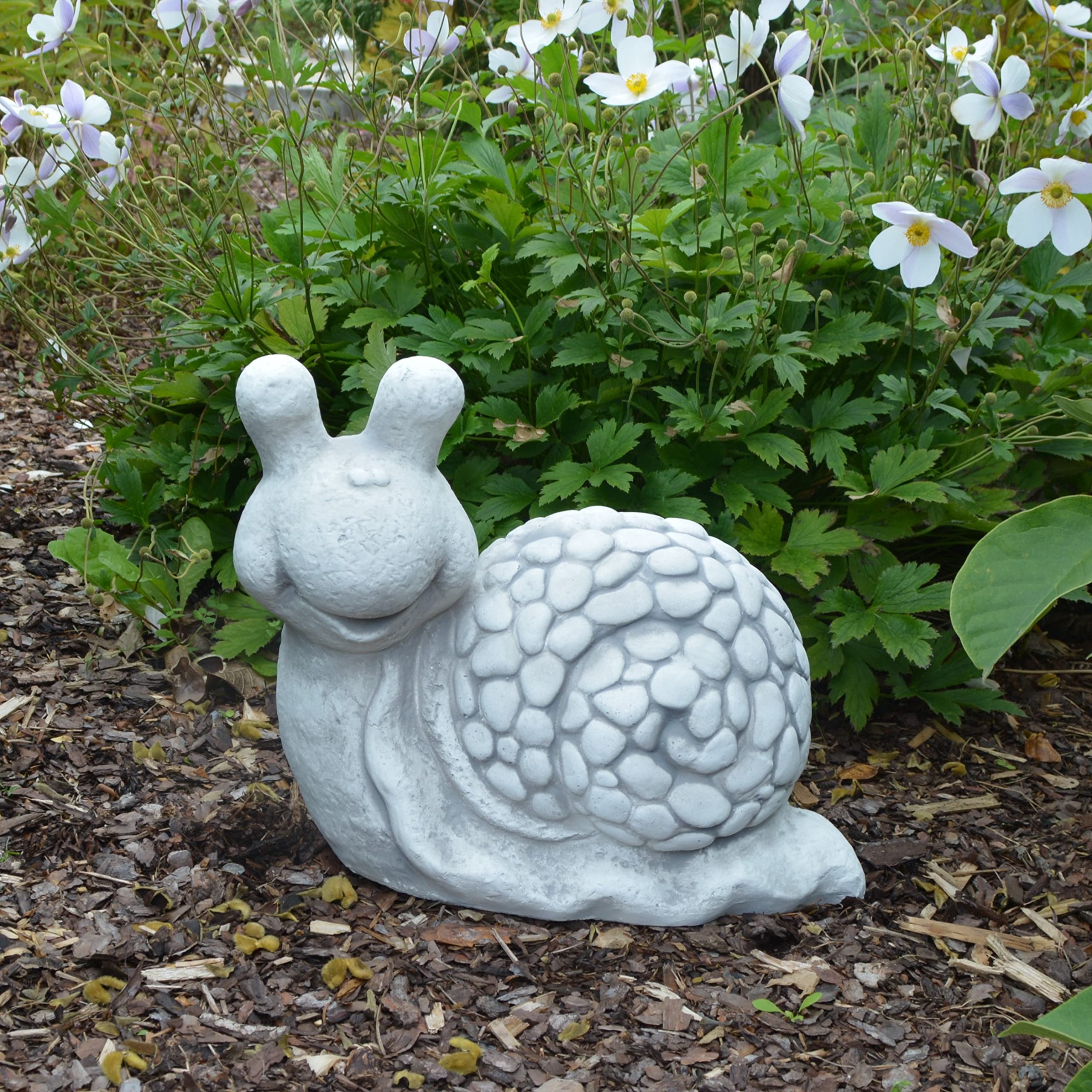 gartendekoparadies.de Lustige Schnecke Steinfigur aus Steinguss, Grau, Frostsicher für Außenbereich, H. 32 cm, 22 kg