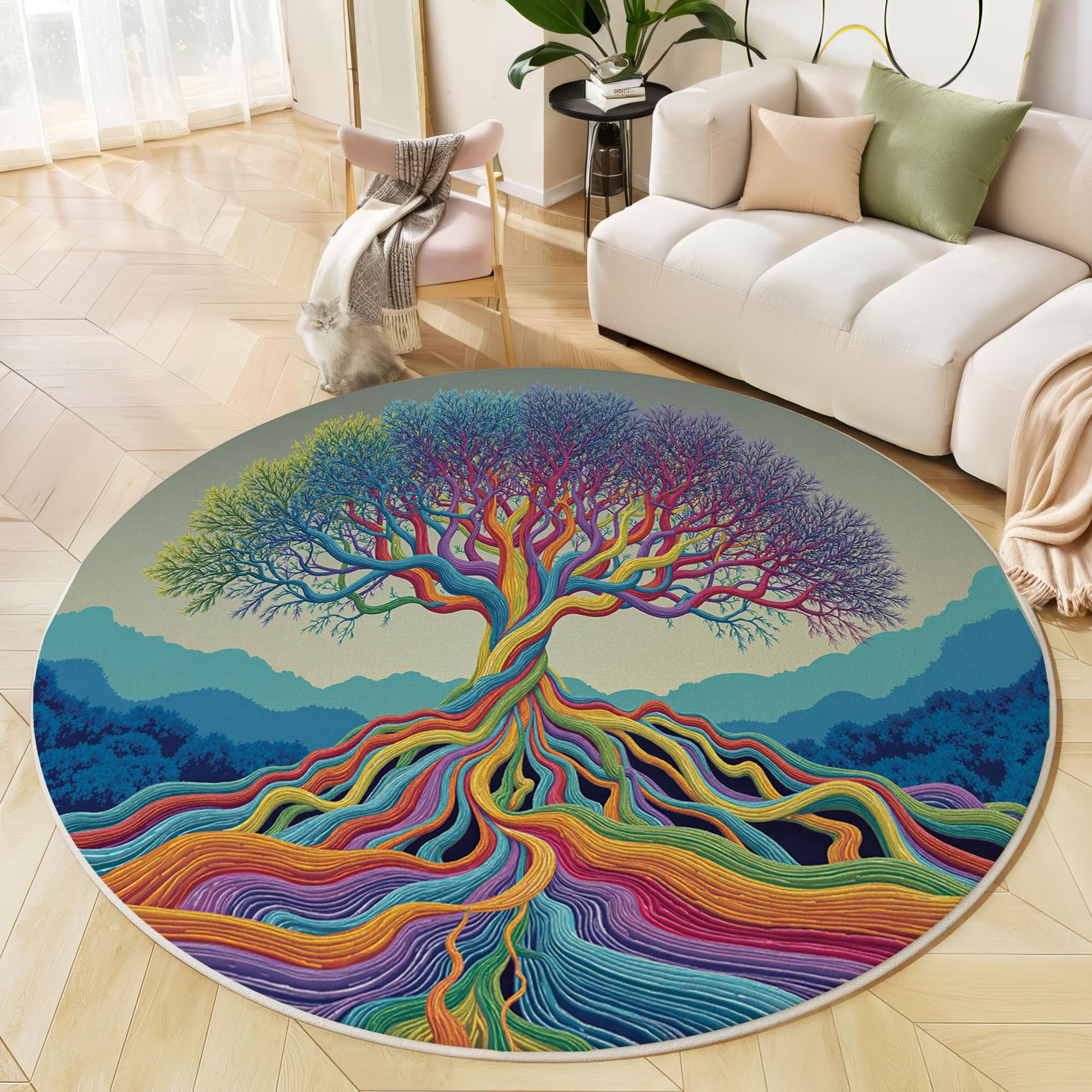 Tapis rond arbre de vie fantastique pour decoration de chambre