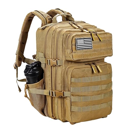 LHI Military Tactical Backpack for Men and Women 45L Army 3 Days Assault Pack Bag Large Rucksack with Molle System - Khaki