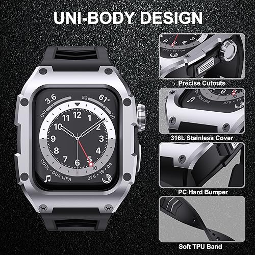 Miniatura 10 de GELISHI Compatible con Apple Watch Band de 1.772 pulgadas (1.772 in), carcasa resistente de metal inoxidable con correa militar a prueba de golpes